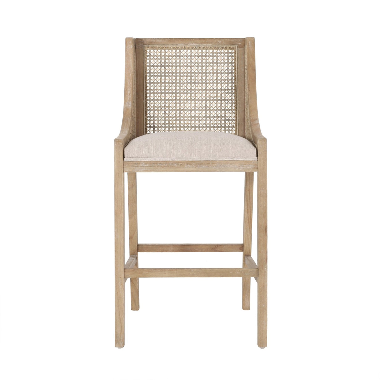 Celestiality Upholstered Barstool with Cane Webbing Backrest, Set of 2 - Bar Stools