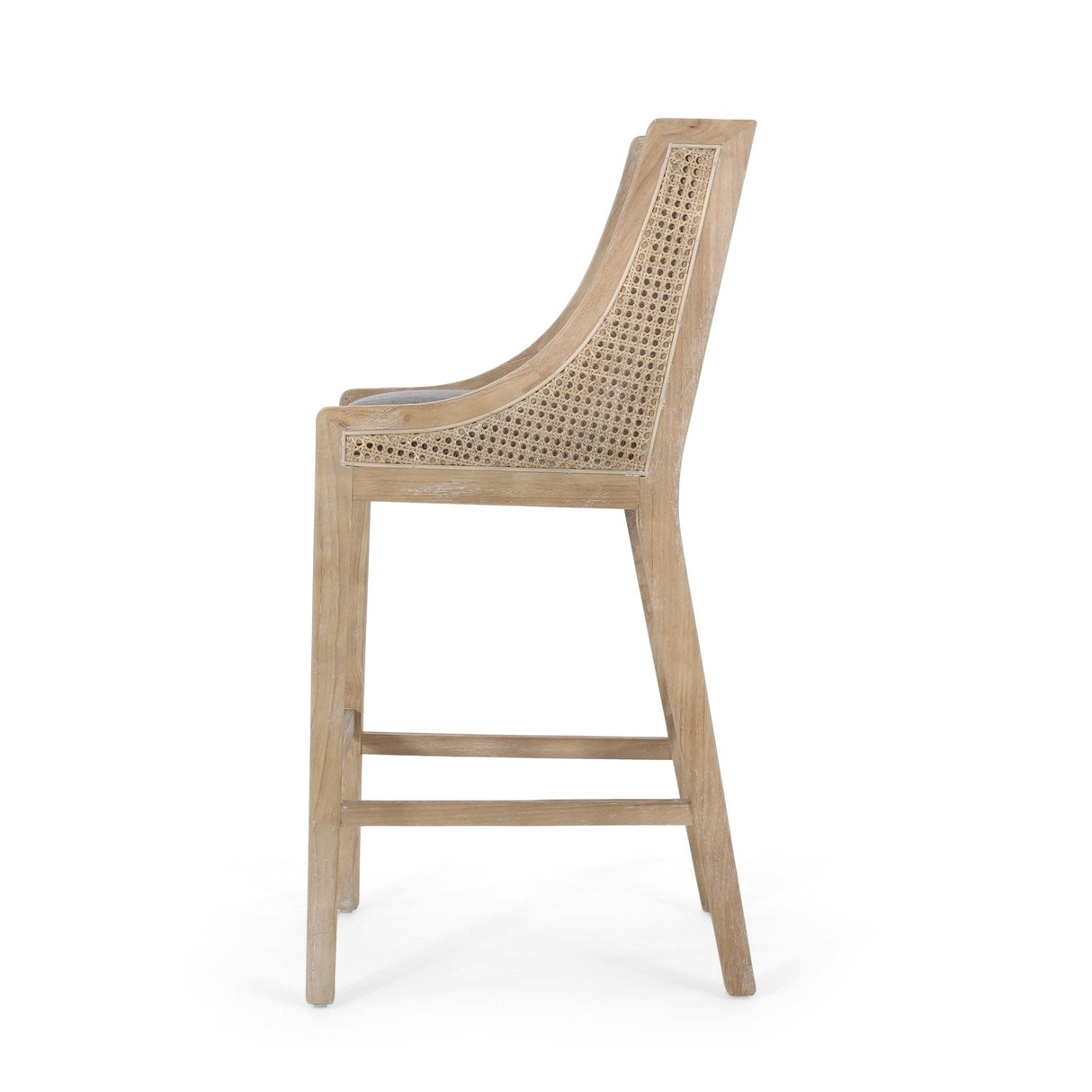 Celestiality Upholstered Barstool with Cane Webbing Backrest, Set of 2 - Bar Stools