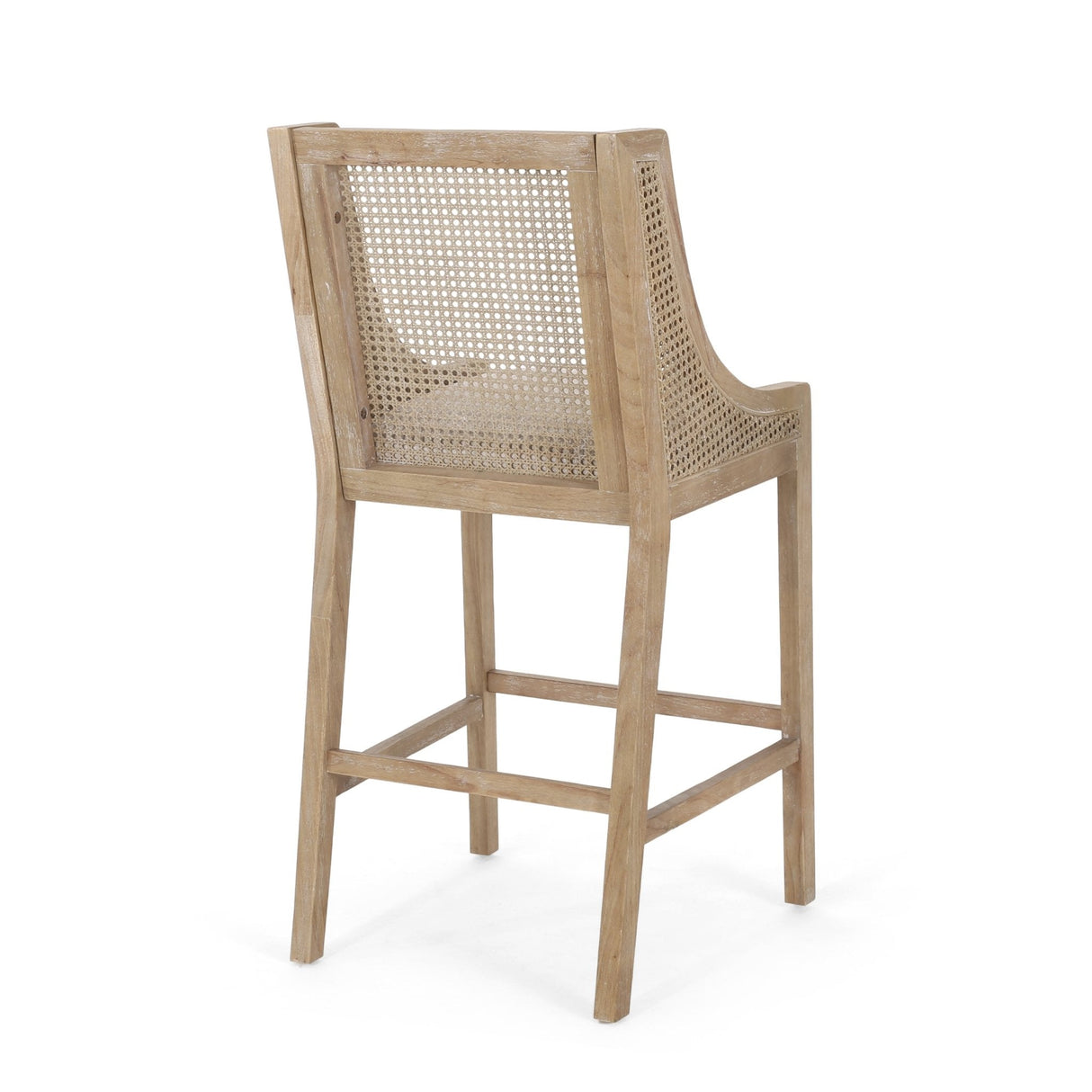 Celestiality Upholstered Barstool with Cane Webbing Backrest, Set of 2 - Bar Stools