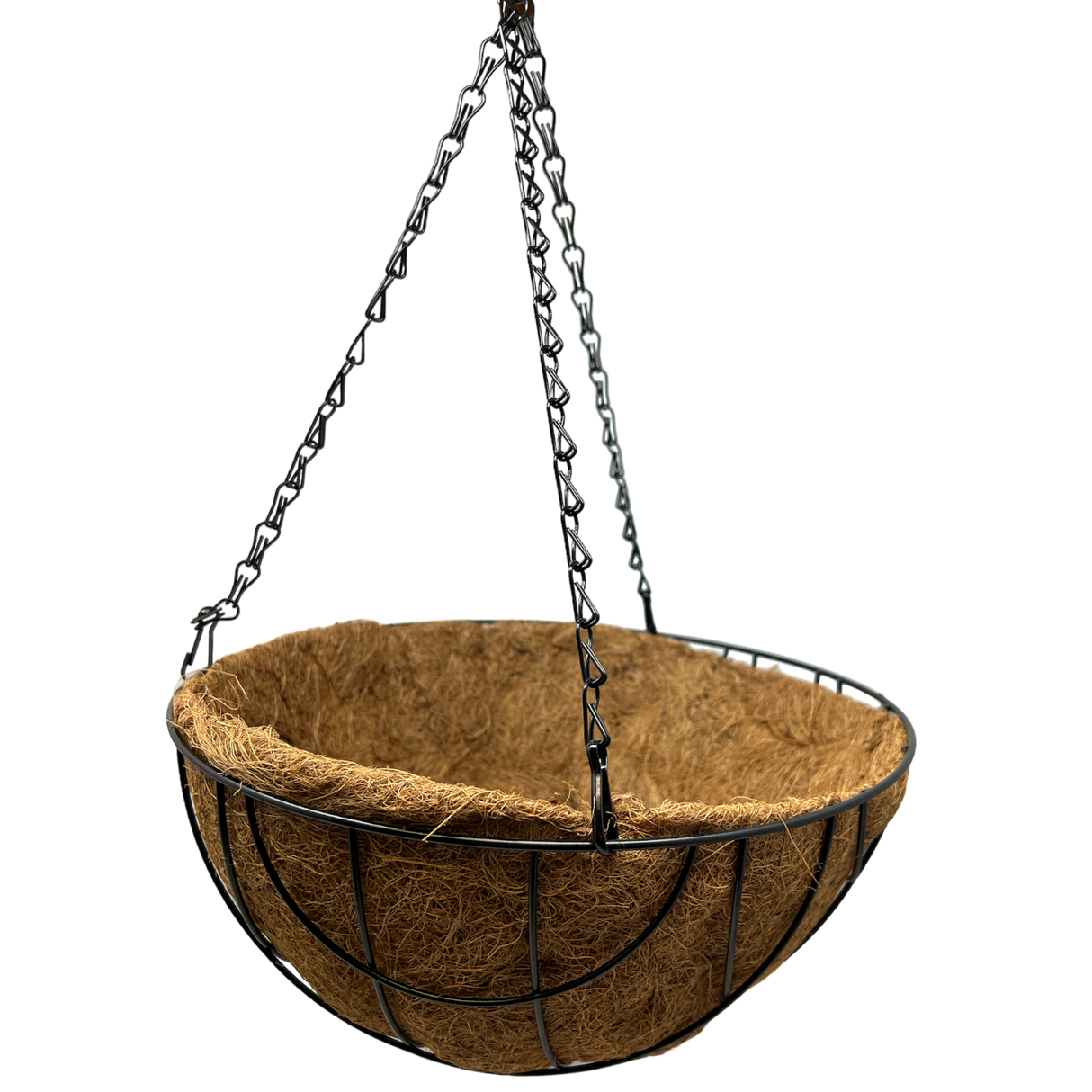 Black Metal Wire Hanging Basket with Coco Mat Liner - 12-Inch Diameter