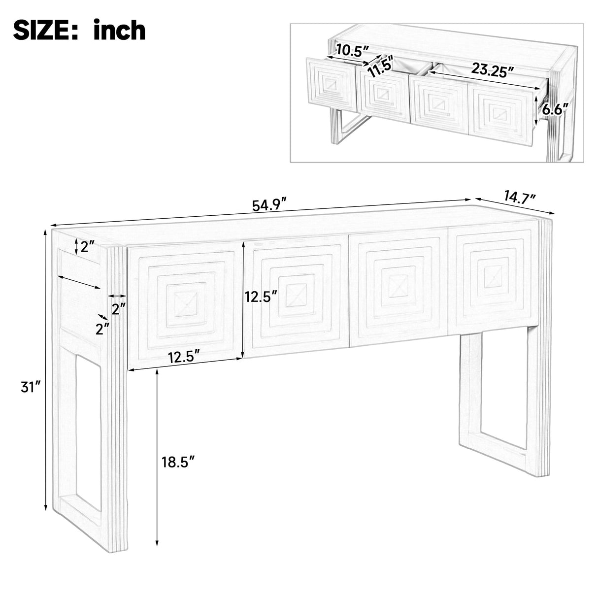 Geometric Carved Console Table with Soft-Close Drawers