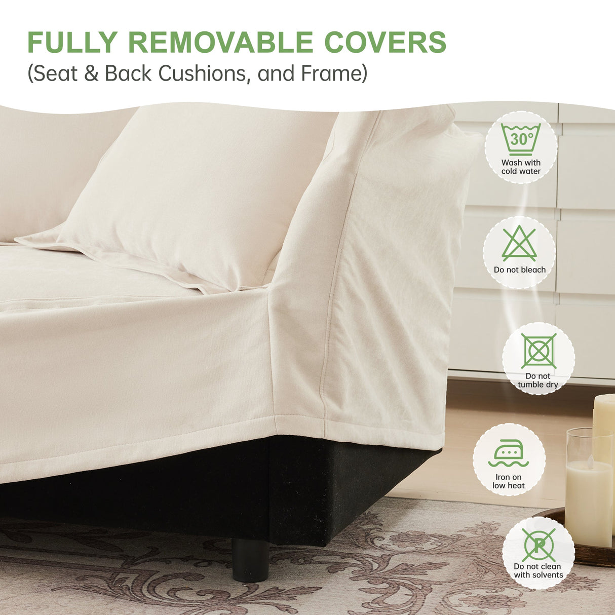 Slipcovered Sofa 2 Seater Sofa With 2 Ottomans