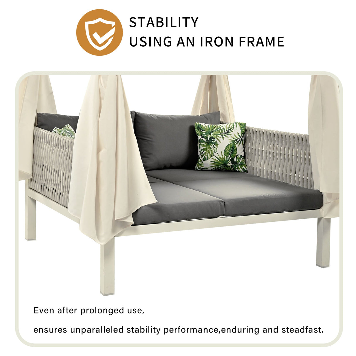 Outdoor Patio Sunbed with Curtains High Comfort Suitable for Multiple Scenarios