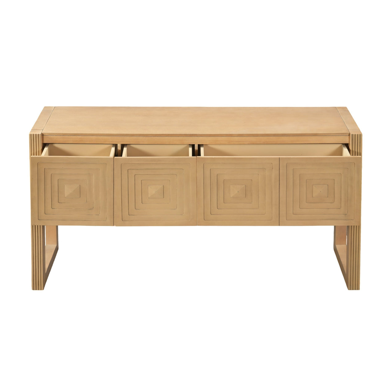 Geometric Carved Console Table with Soft-Close Drawers