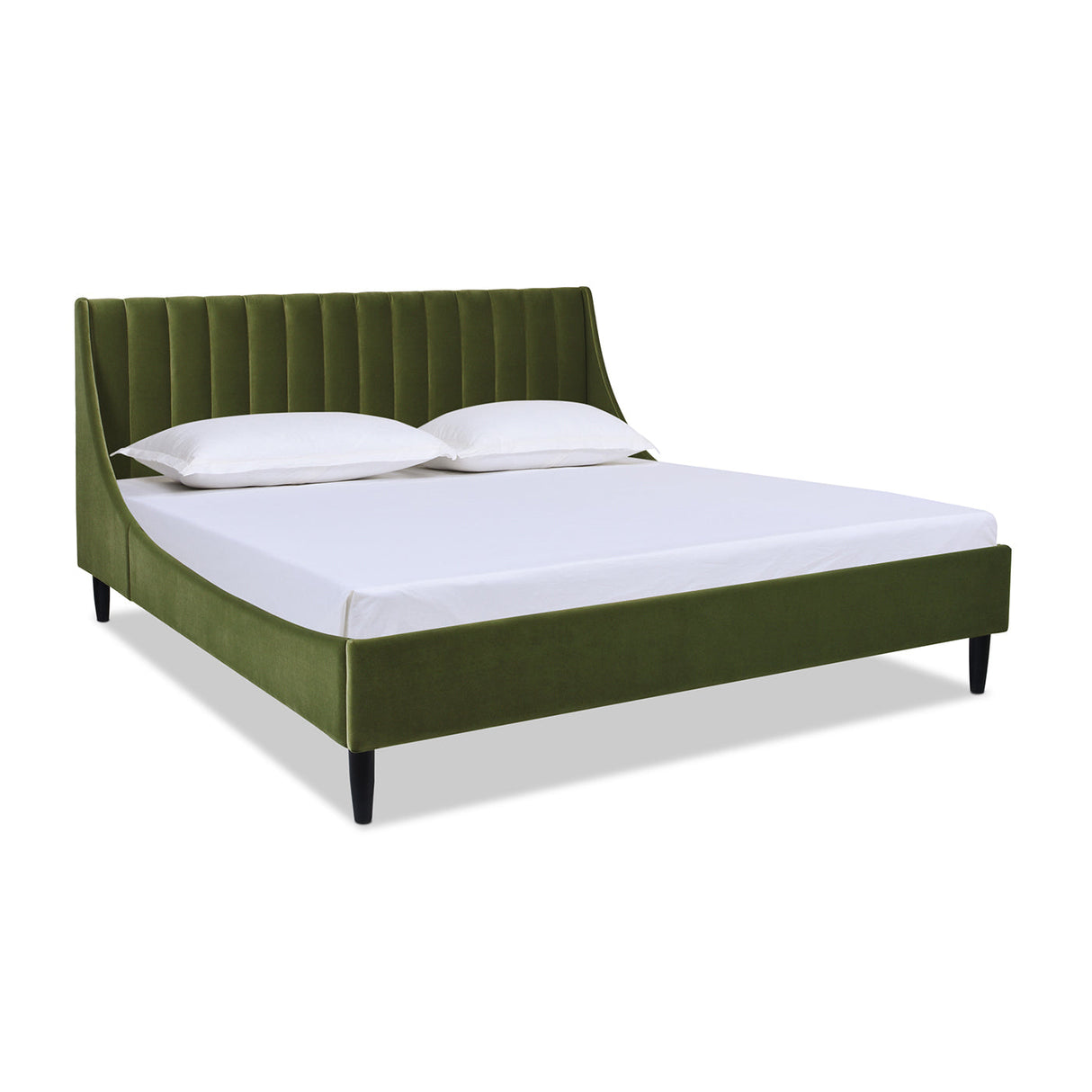 Aspen Vertical Tufted Headboard Platform Bed Set, King, Olive Green Performance Velvet