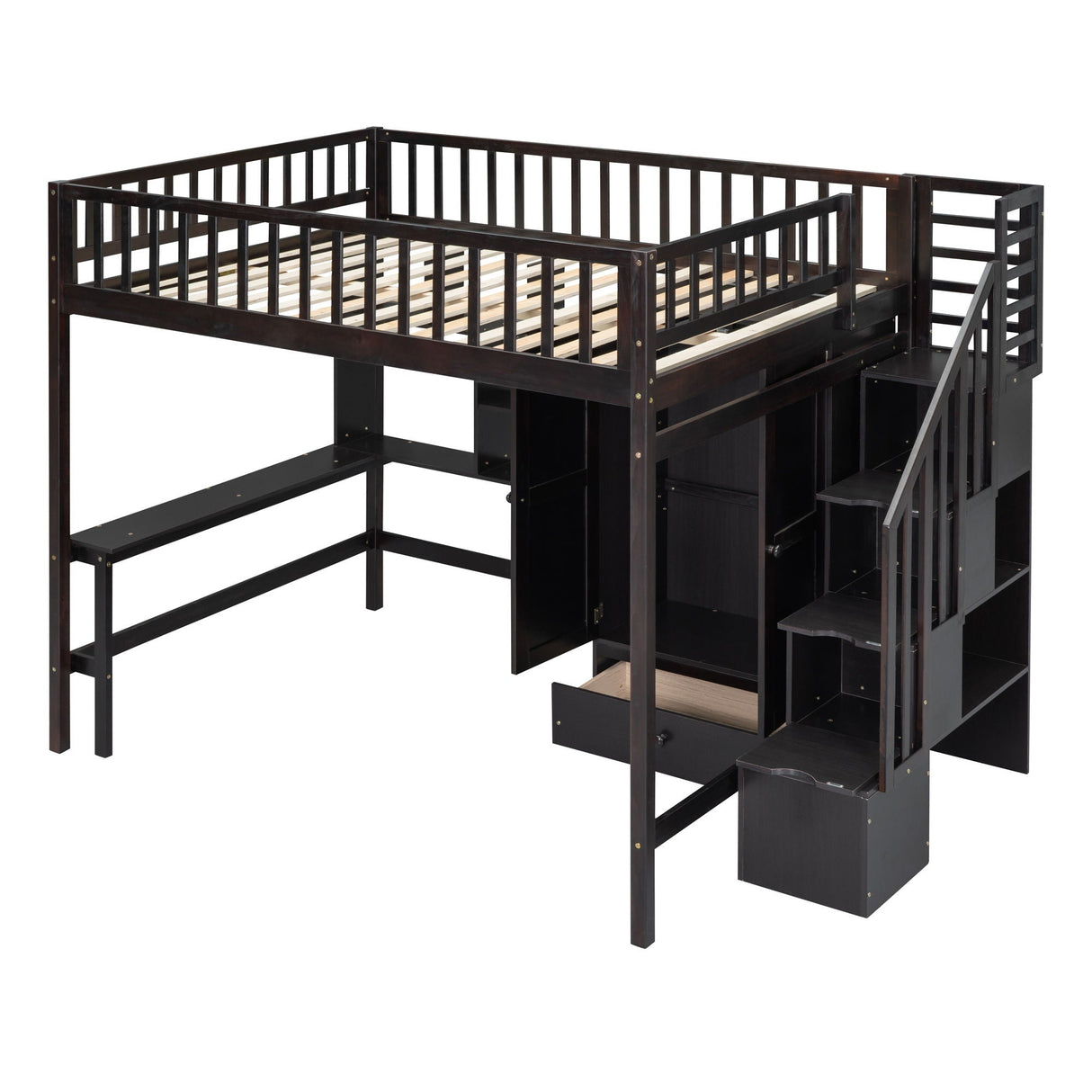 Loft Bed With Bookshelf, Drawers, Desk, And Wardrobe