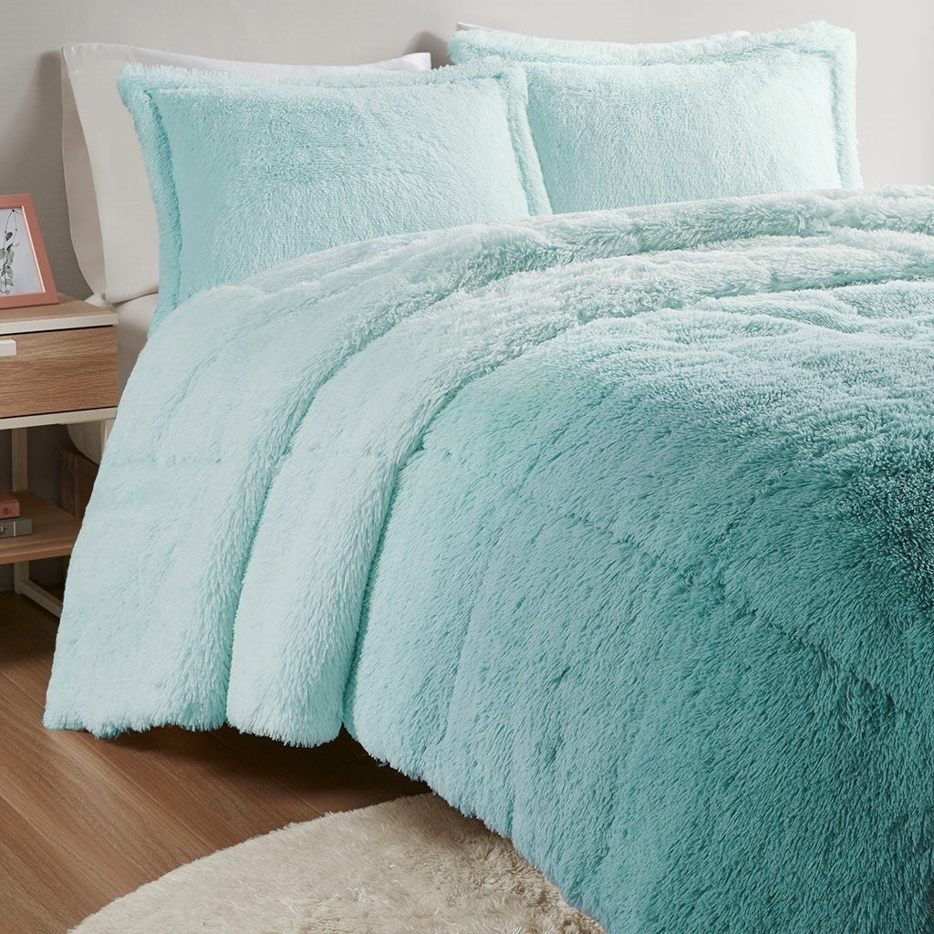 Twin/Twin XL Ombre Shaggy Long Fur Comforter Mini Set with Faux Mink Reverse