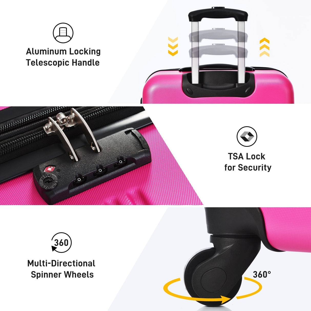Hardshell Luggage Sets 2 Pieces + Bag Spinner Suitcase with TSA Lock Lightweight 20" / 28" - Pink