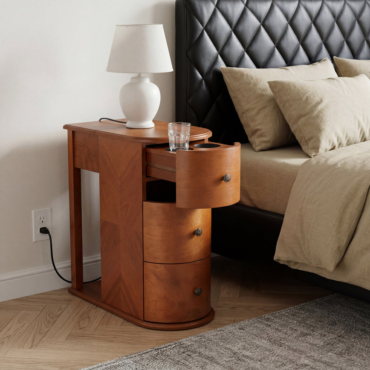 Modern End Table with Hidden Cup Holder Drawer