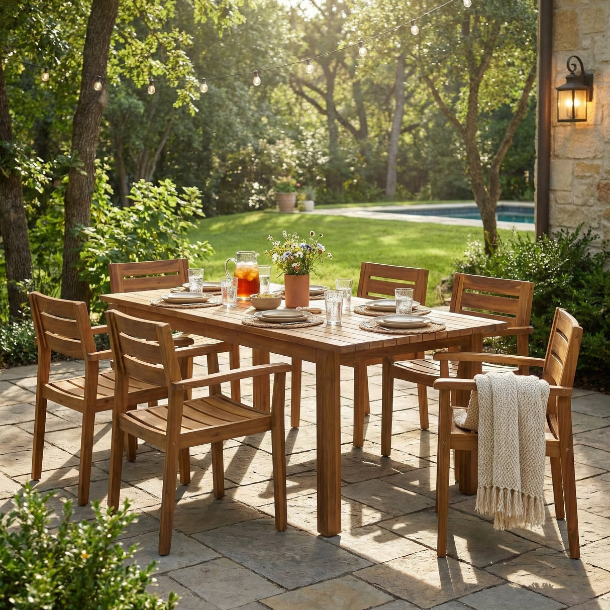 7 Pieces Acacia Wood Outdoor Dining Set