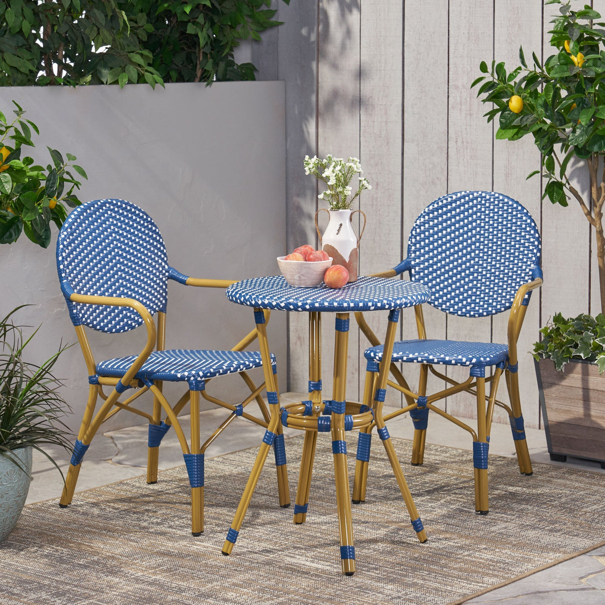 Outdoor PE Rattan and Aluminum 3-Piece French Bistro Set