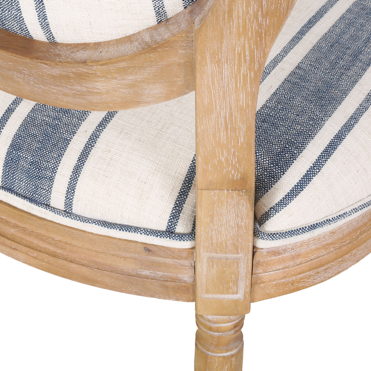 French Country-Inspired KD Dining Chair with Iconic Round Backrest in Blue Fabric