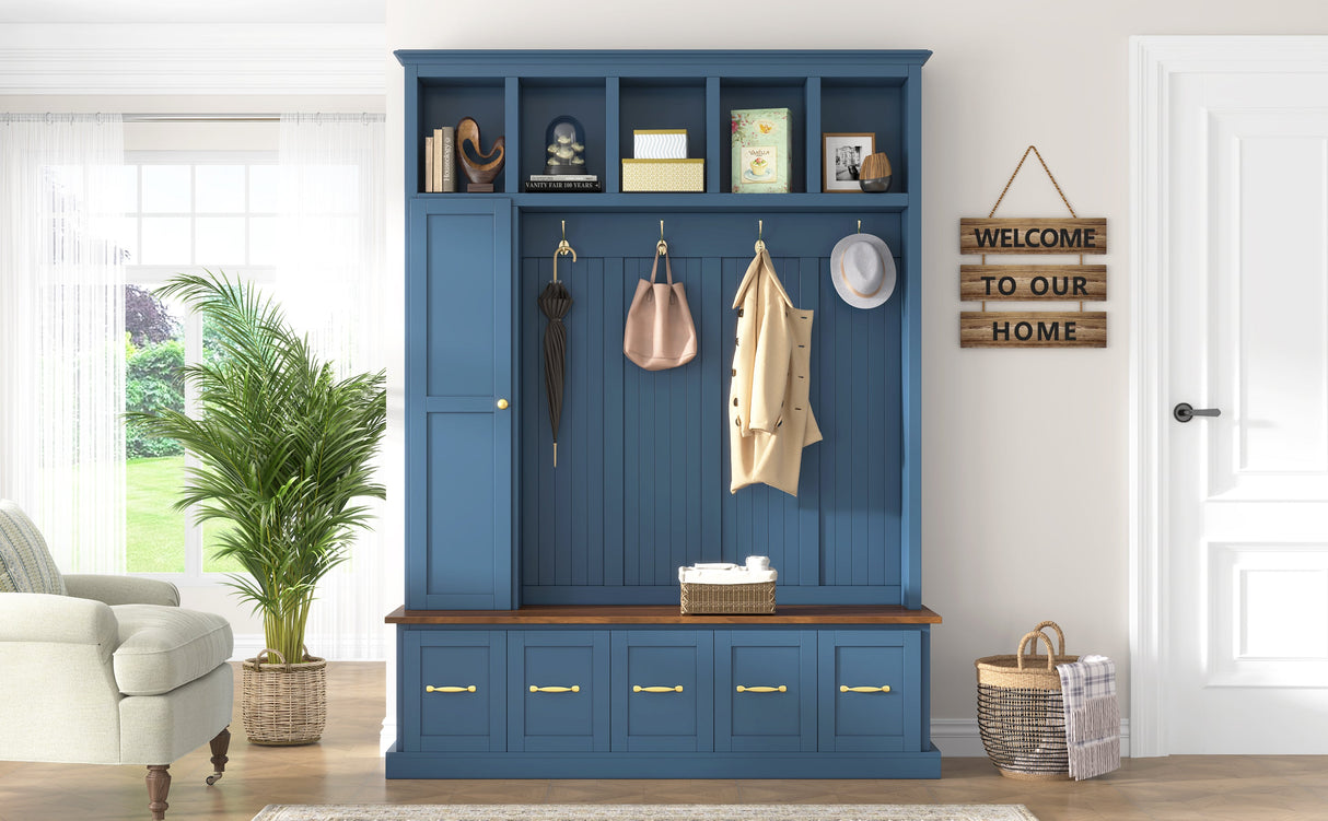U-Can Entryway Hall Tree with Coat Hooks, Shoe Bench & Drawer Storage Cabinet