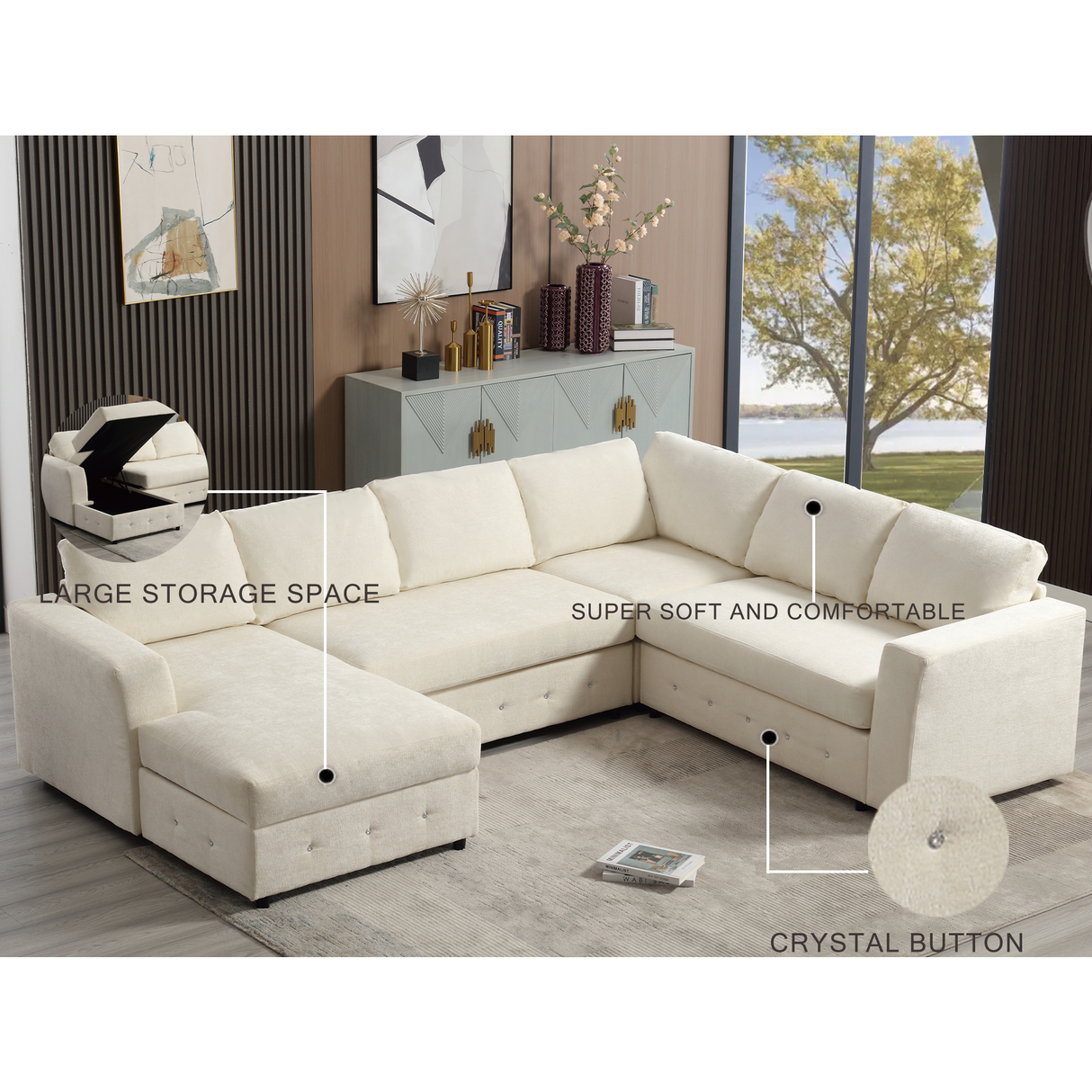 110.75" Sectional Sofa with Chaise Storage