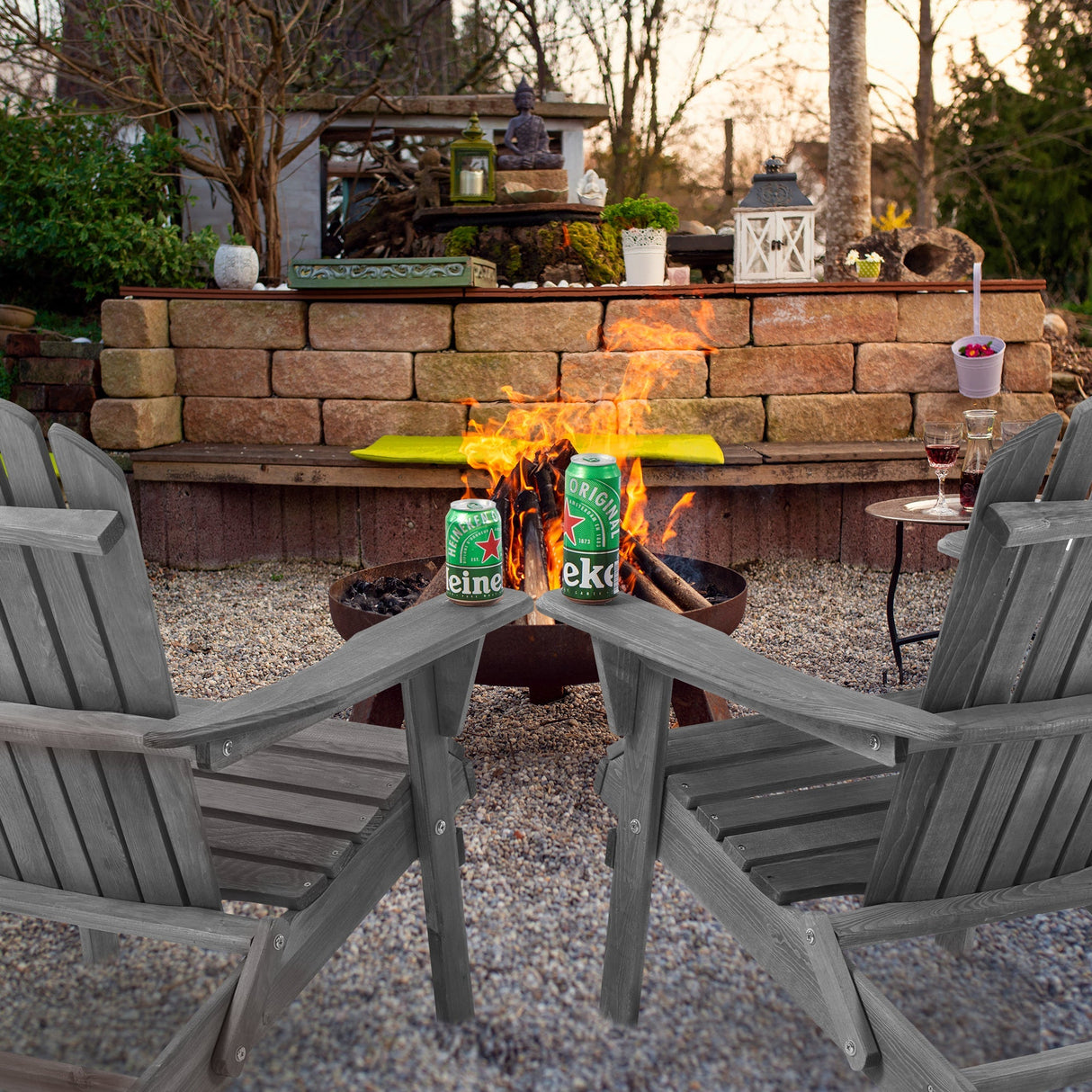 Classic Gray Cedar Wood Lounge Patio Chair Set of 2