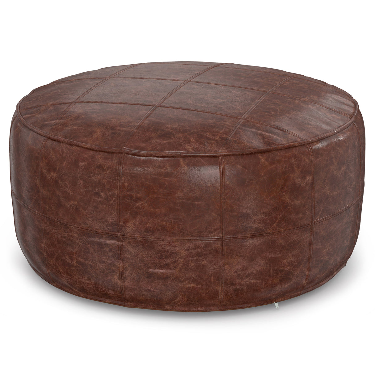 Connor 34" Round Coffee Table Pouf - Distressed Brown