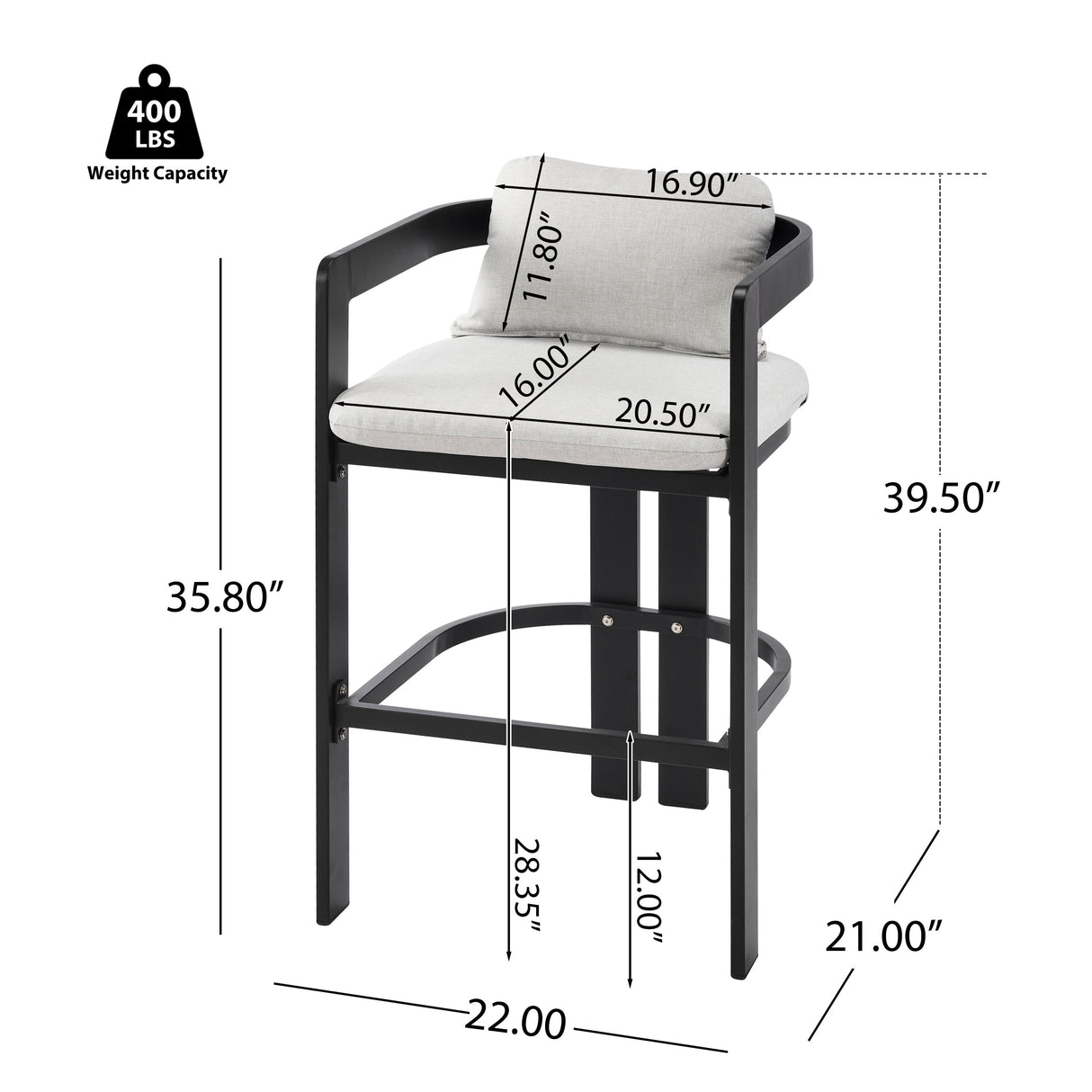 Pula Outdoor Patio Aluminum Counter Stool Set of 2