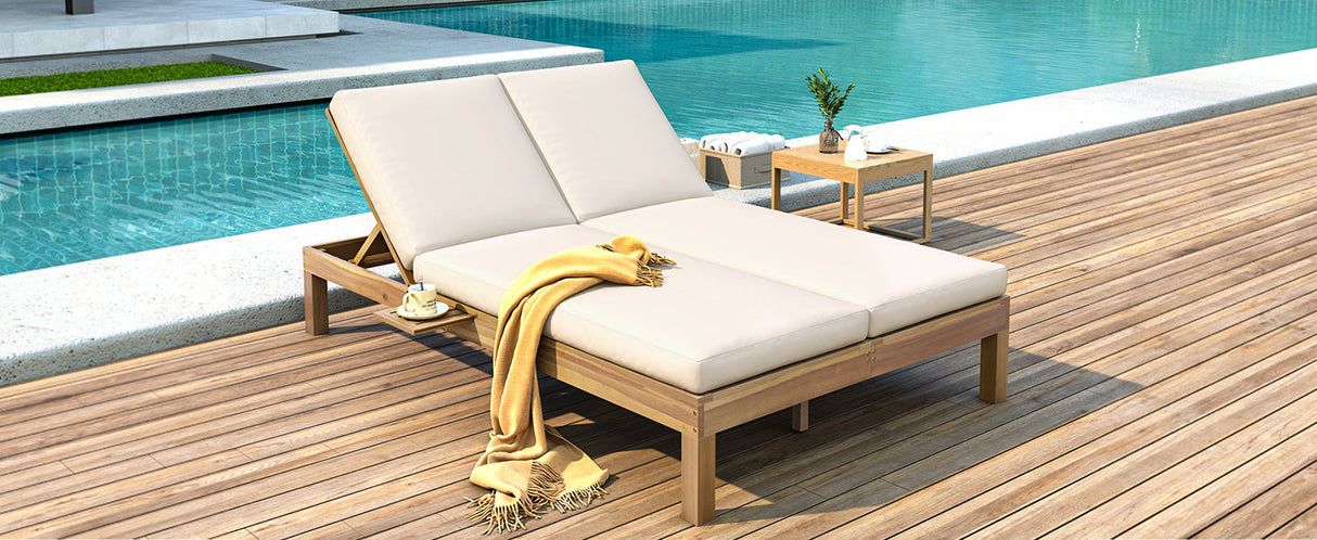 TREXM 5-Position Adjustable Backrest Double Chaise Lounge Outdoor