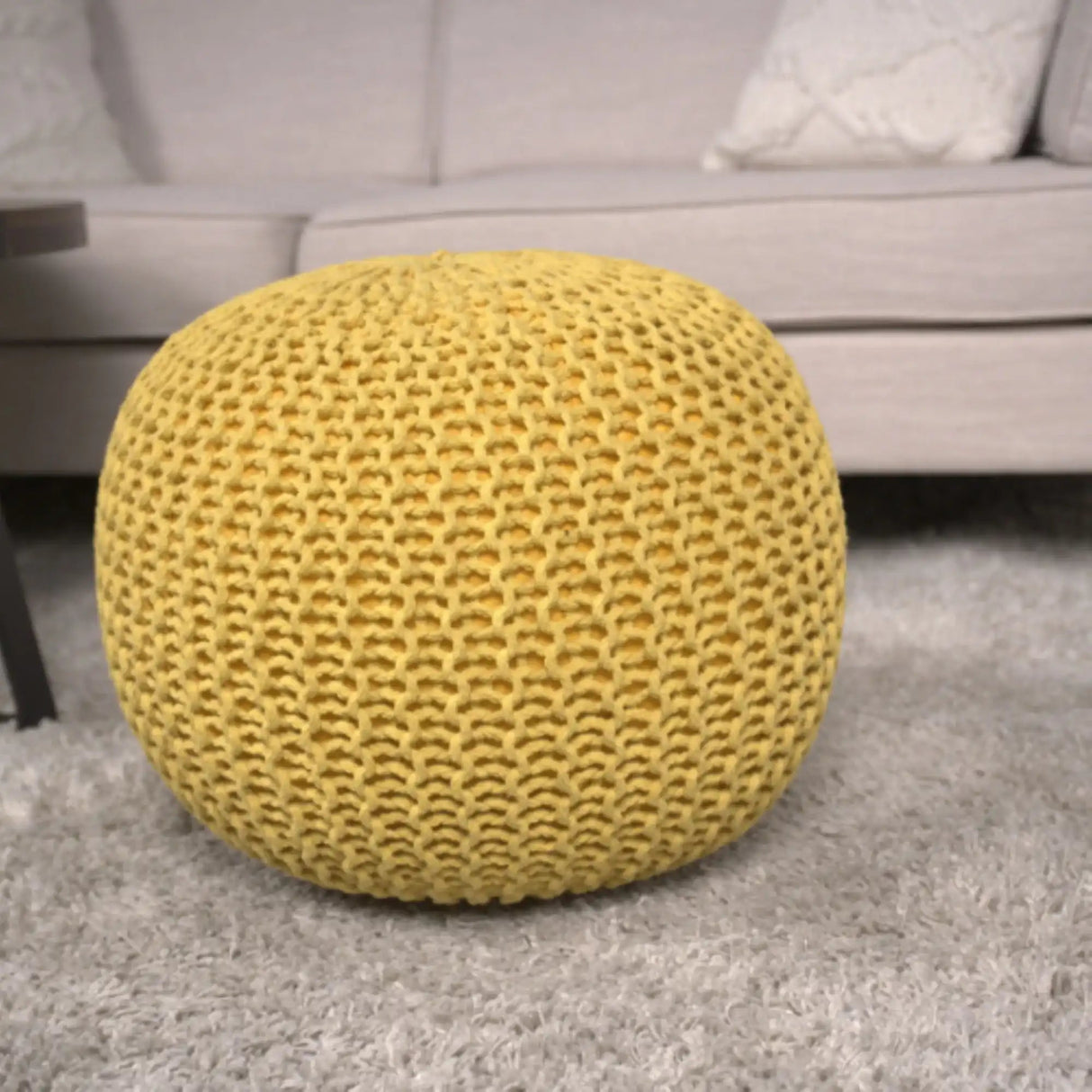 Bordeaux Knitted Cotton Round Pouf Ottoman Floor Cushion