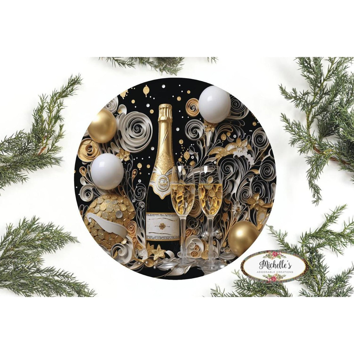 Champagne Glass New Year Round Sign - Wreath Enhancement
