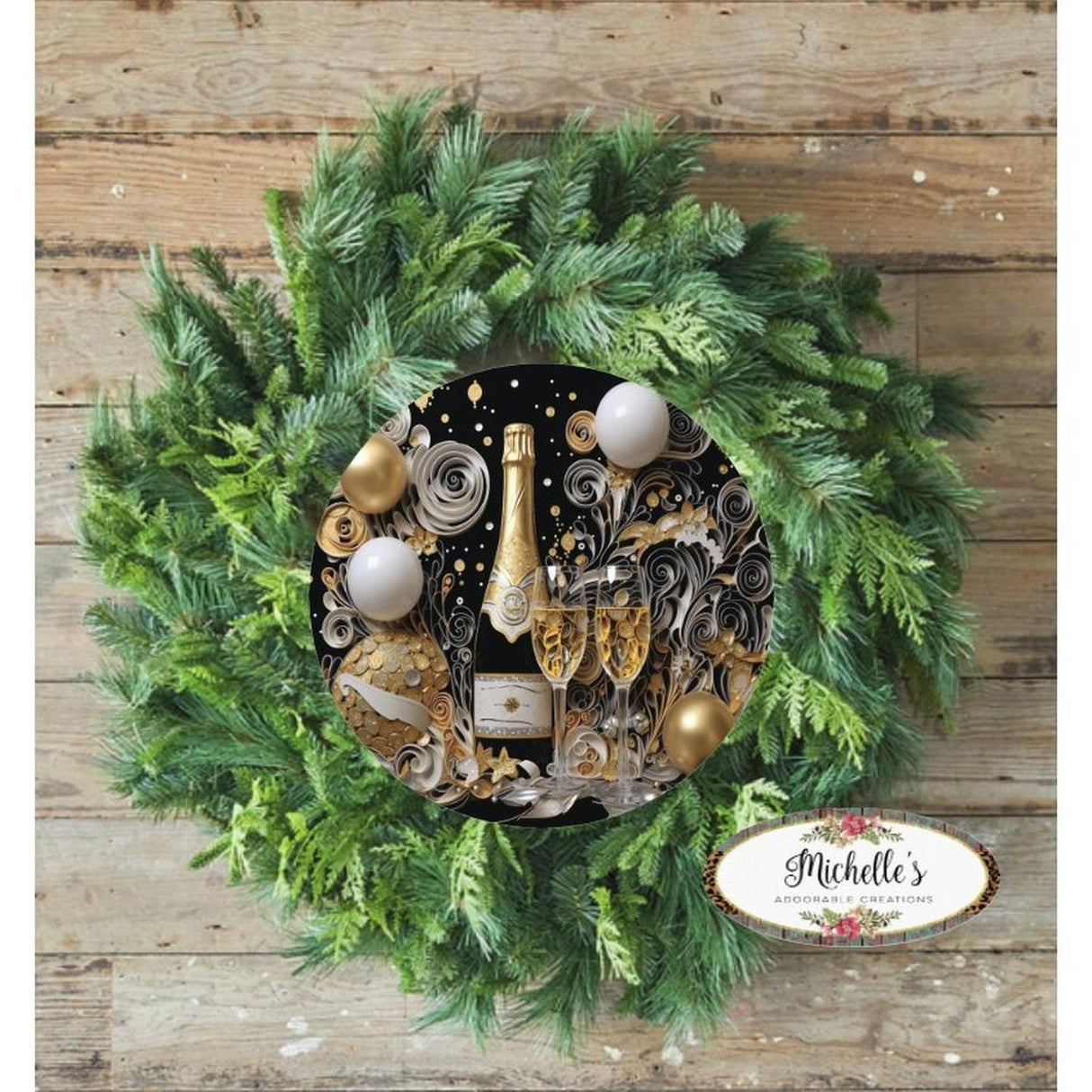 Champagne Glass New Year Round Sign - Wreath Enhancement