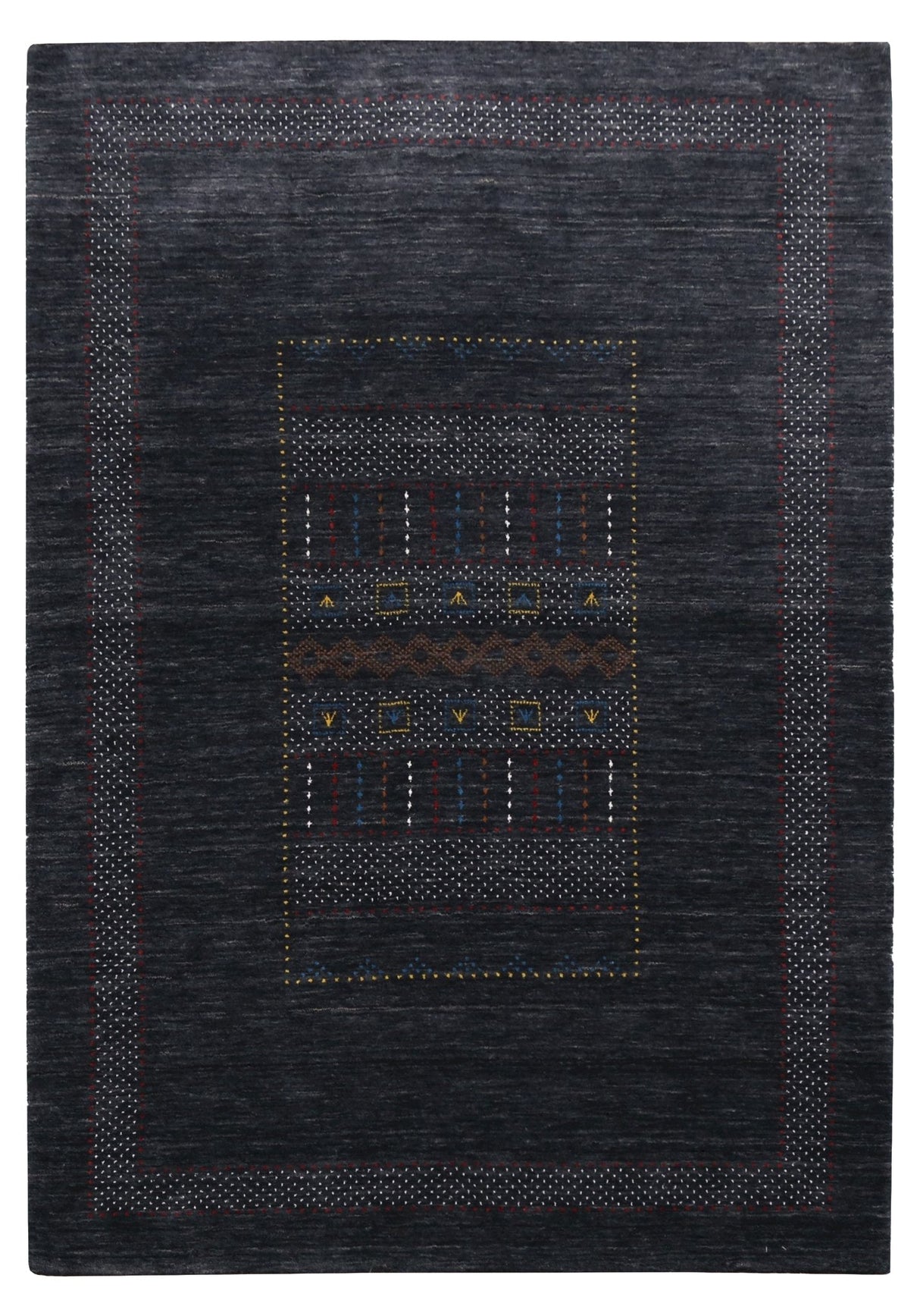 Charcoal Center Pattern Hand Loomed Wool Area Rug