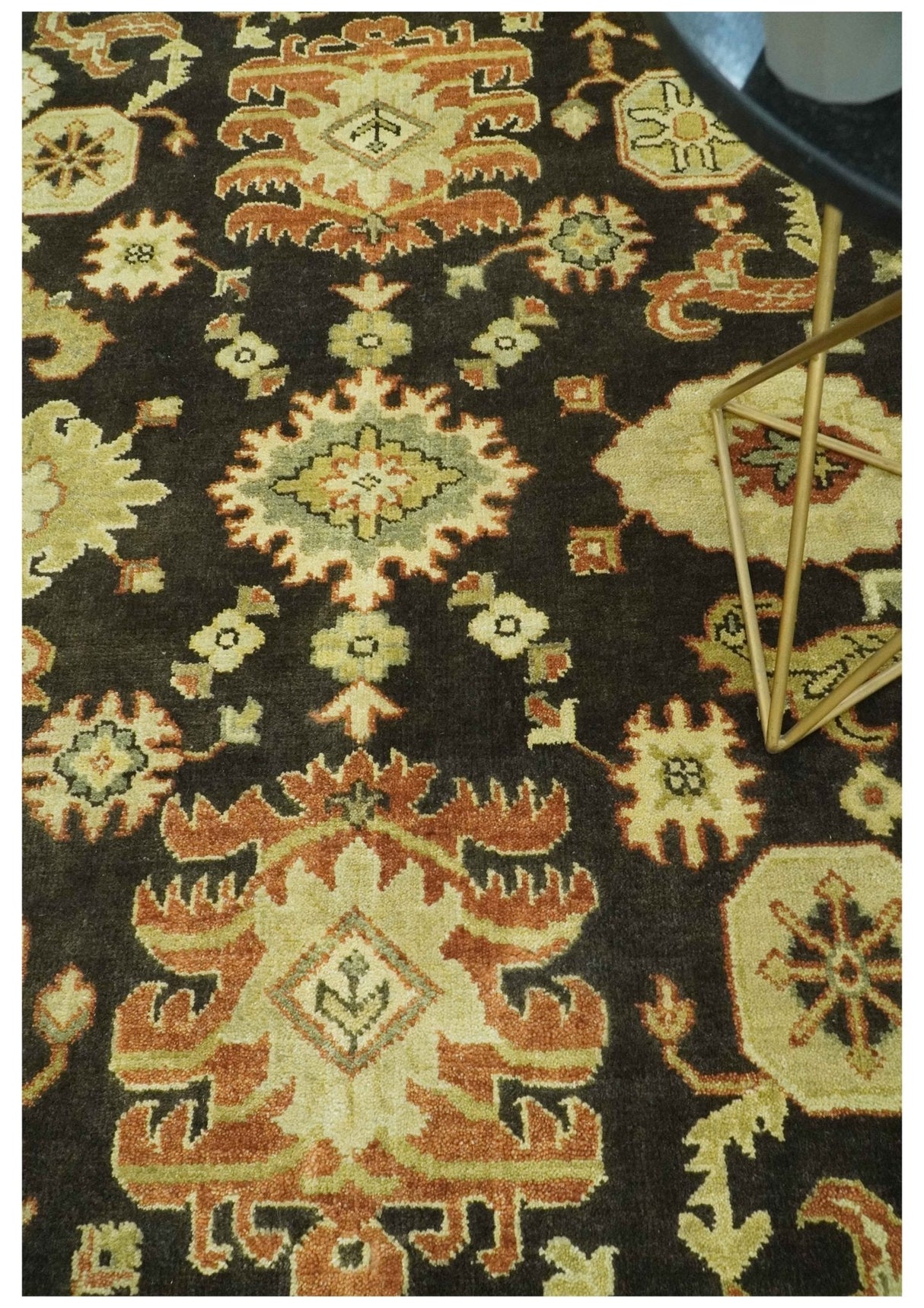 Charcoal, Olive and Rust Hand Knotted 8x10 Traditional Style Oushak Wool Area Rug