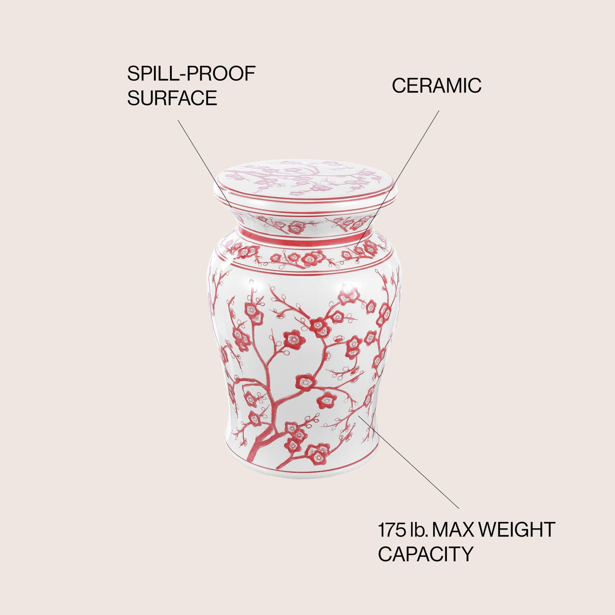 Cherry ceramic garden stool - Tuesday Morning - Outdoor Tables