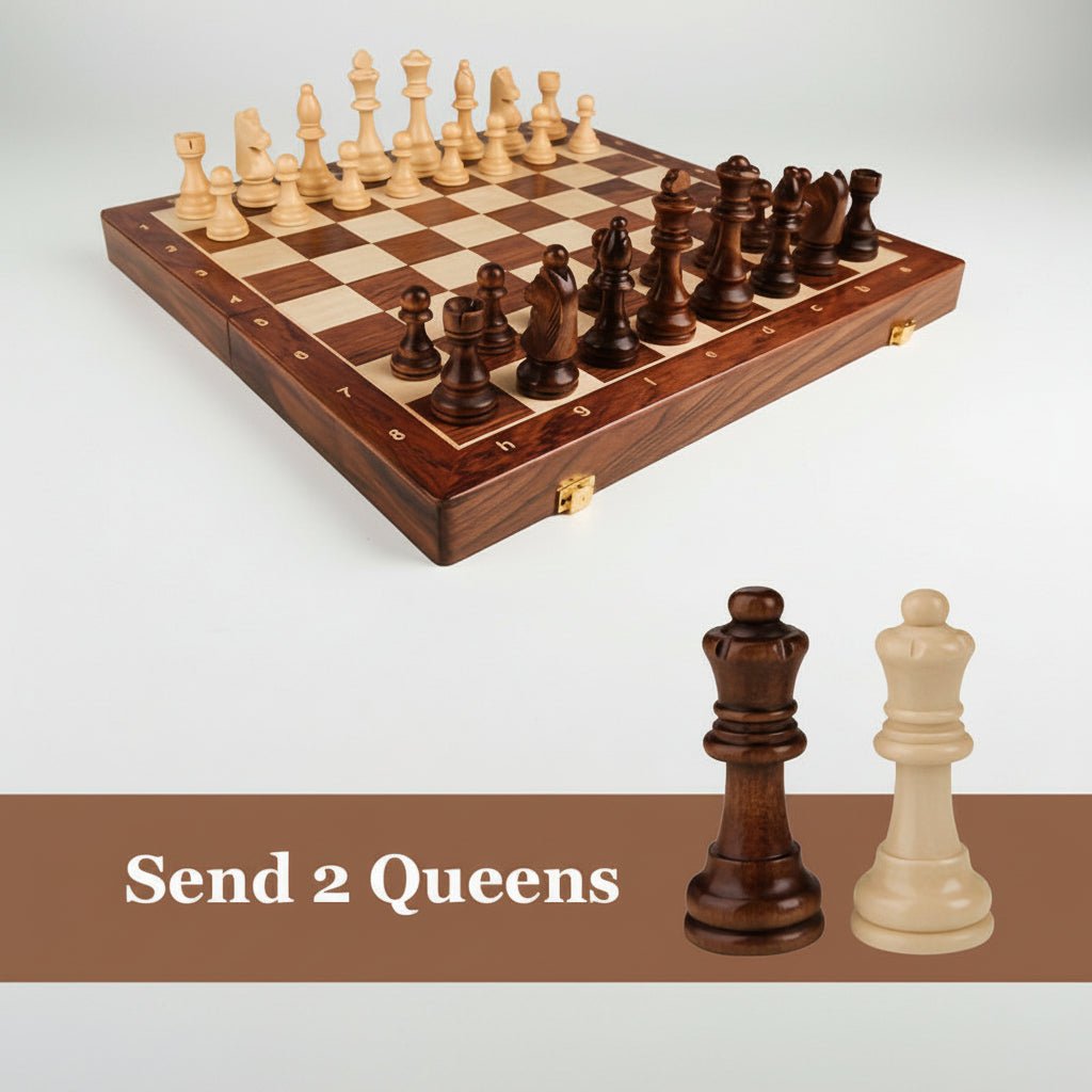 Wooden Chess Set 40cm Tournament Board Strategy Game with Extra Queens