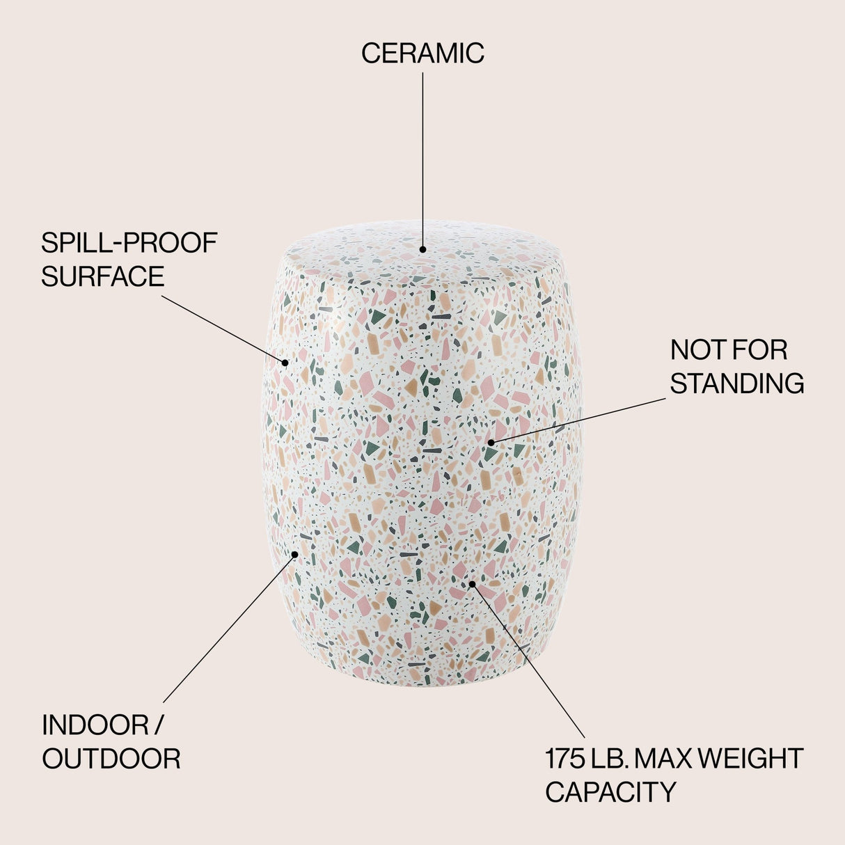 Chiara terrazzo ceramic garden stool - Tuesday Morning - Outdoor Tables