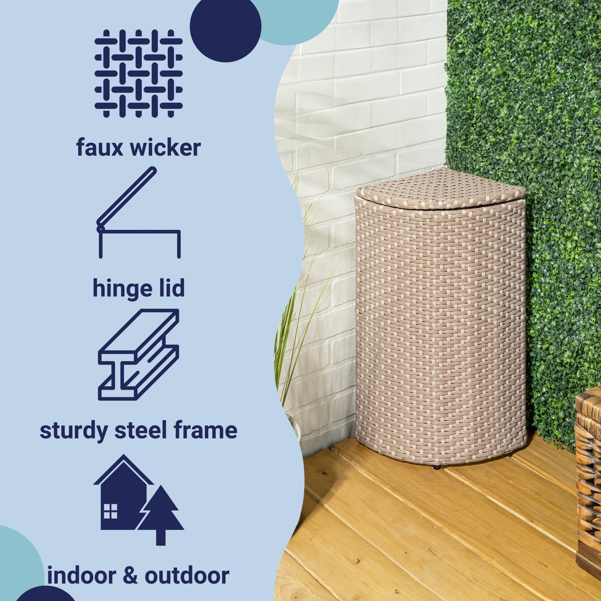 Chloe all - weather wicker/metal corner hideaway outdoor trash can - Tuesday Morning - Outdoor Trash Cans