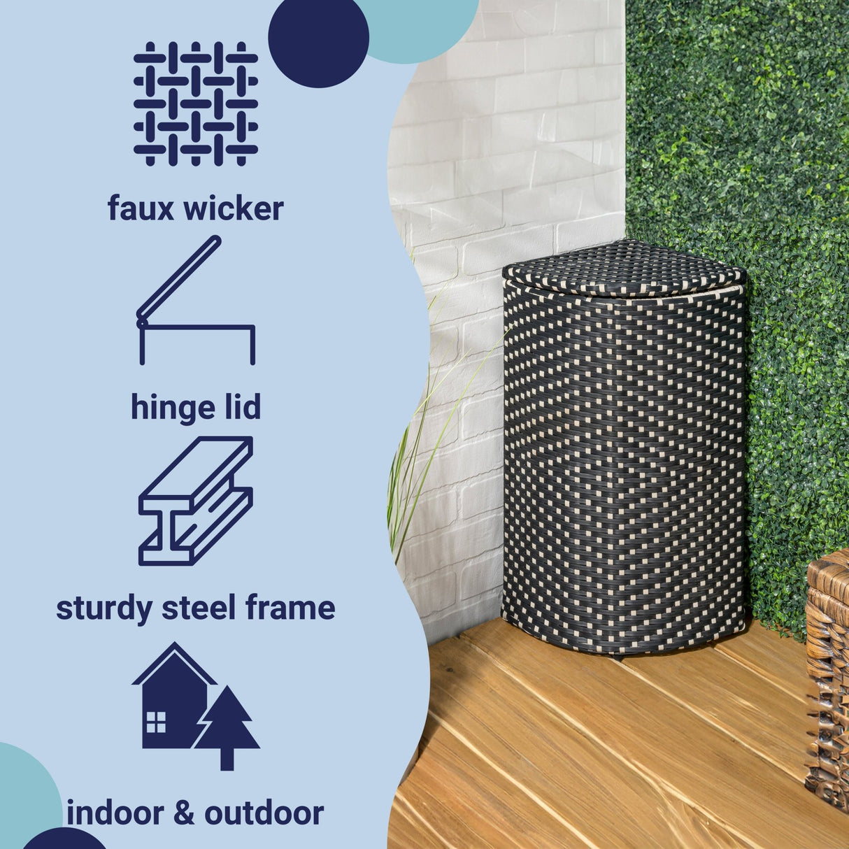 Chloe all - weather wicker/metal corner hideaway outdoor trash can - Tuesday Morning - Outdoor Trash Cans