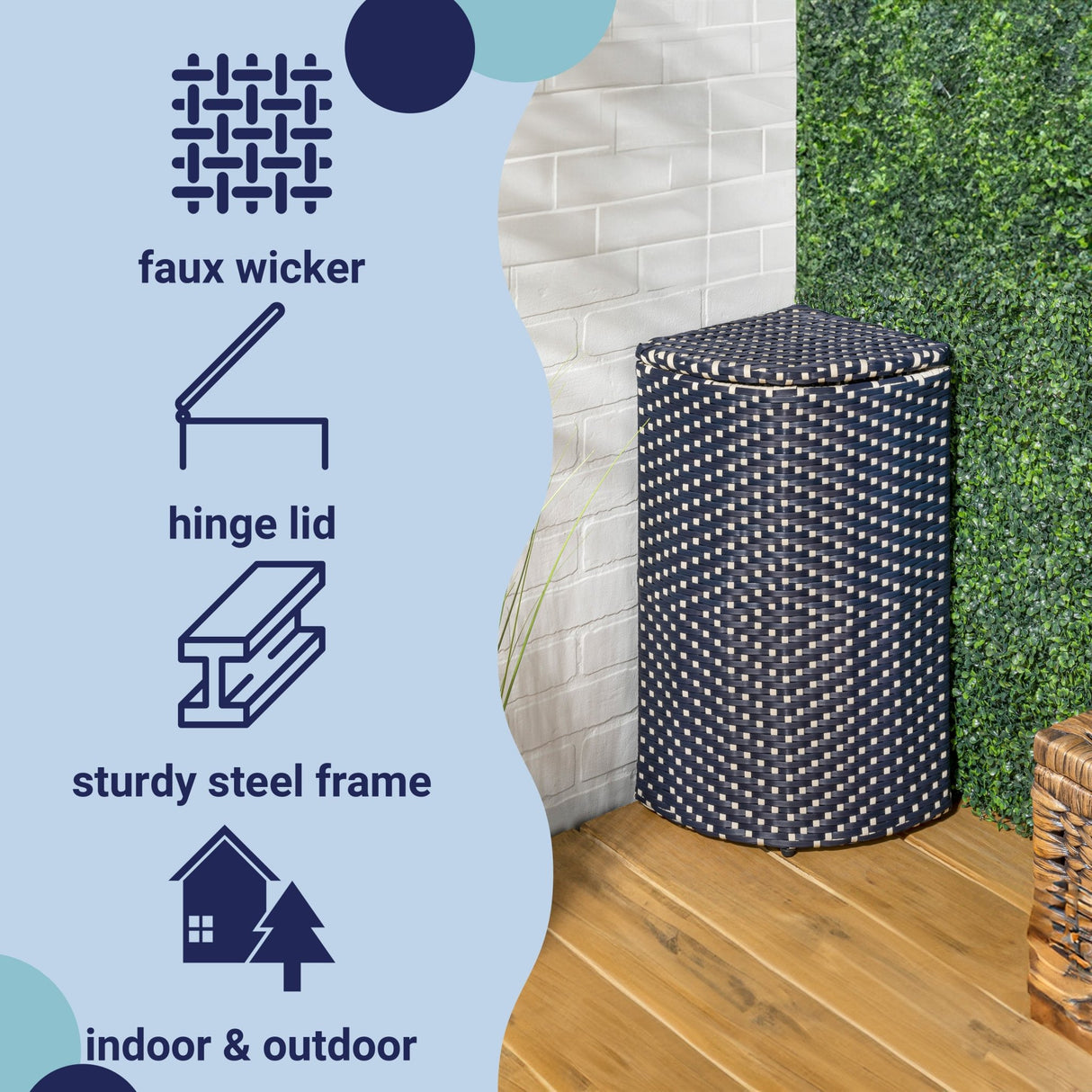 Chloe all - weather wicker/metal corner hideaway outdoor trash can - Tuesday Morning - Outdoor Trash Cans
