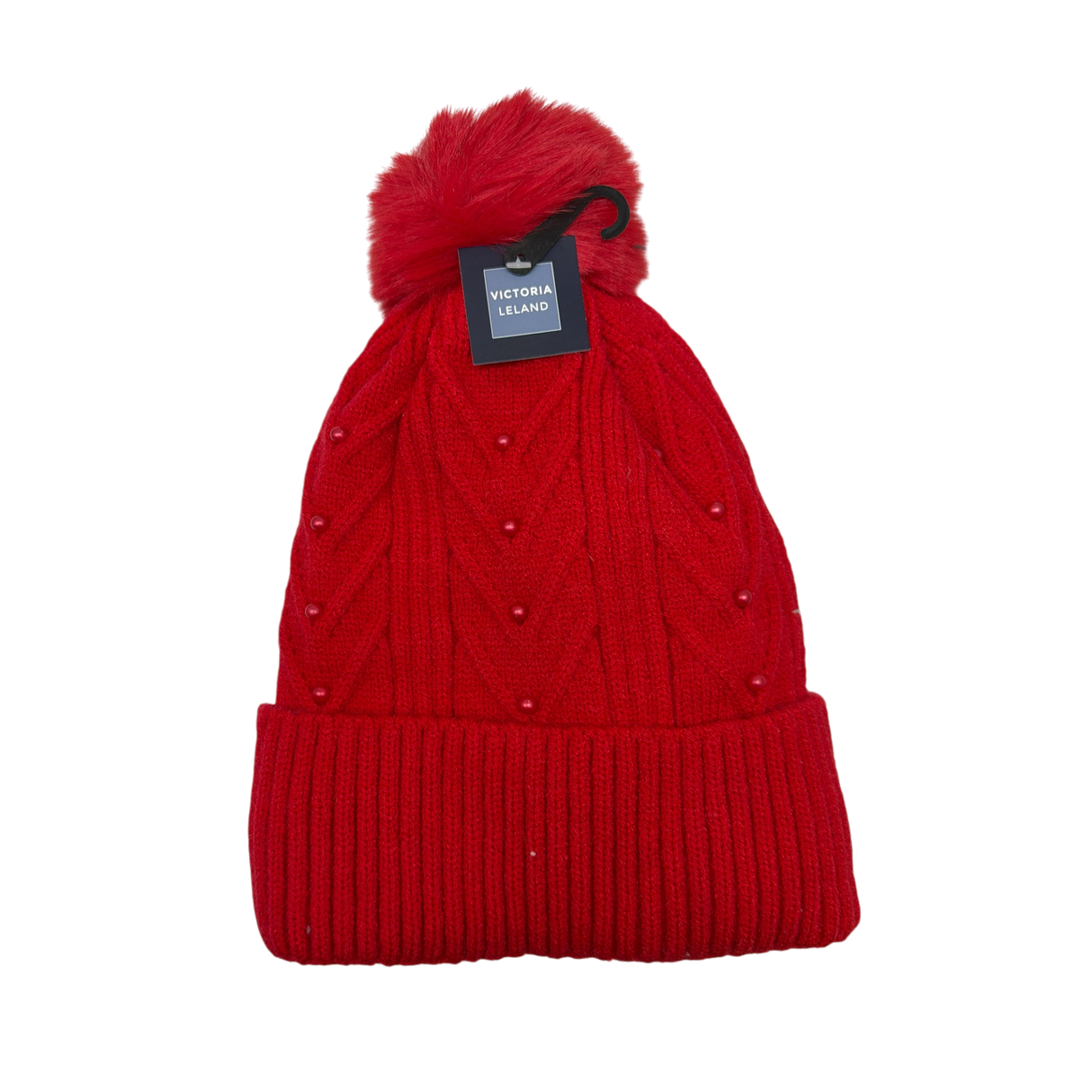Pearl Chevron Knit Hat - Red