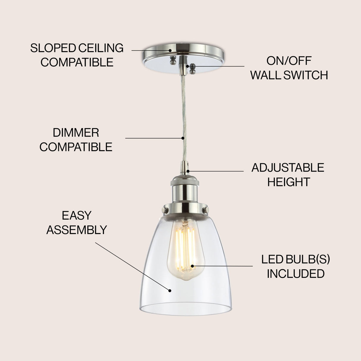 Cleo adjustable metal/glass led pendant - Tuesday Morning - Pendants