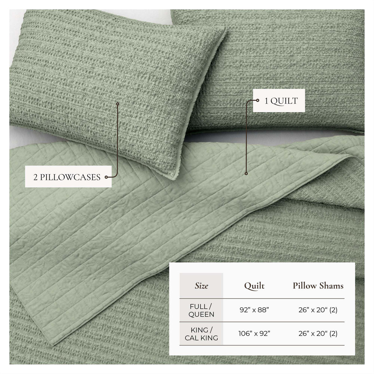 100% Cotton Honeycomb Waffle Garment Washed Quilt Set - Genevieve Collection