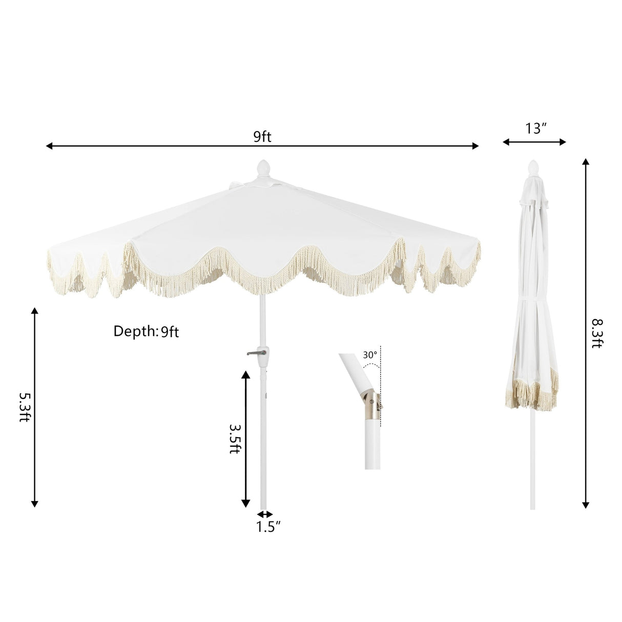 Collins classic cottage tassel market patio umbrella with auto - tilt - Tuesday Morning - Umbrellas & Sunshades
