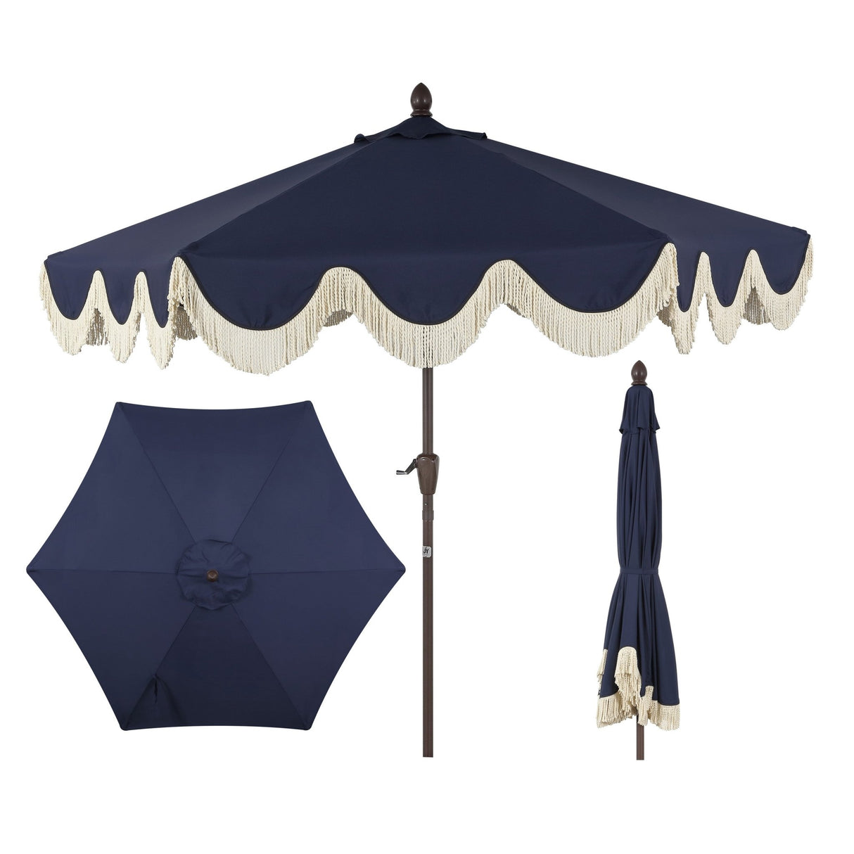 Collins classic cottage tassel market patio umbrella with auto - tilt - Tuesday Morning - Umbrellas & Sunshades