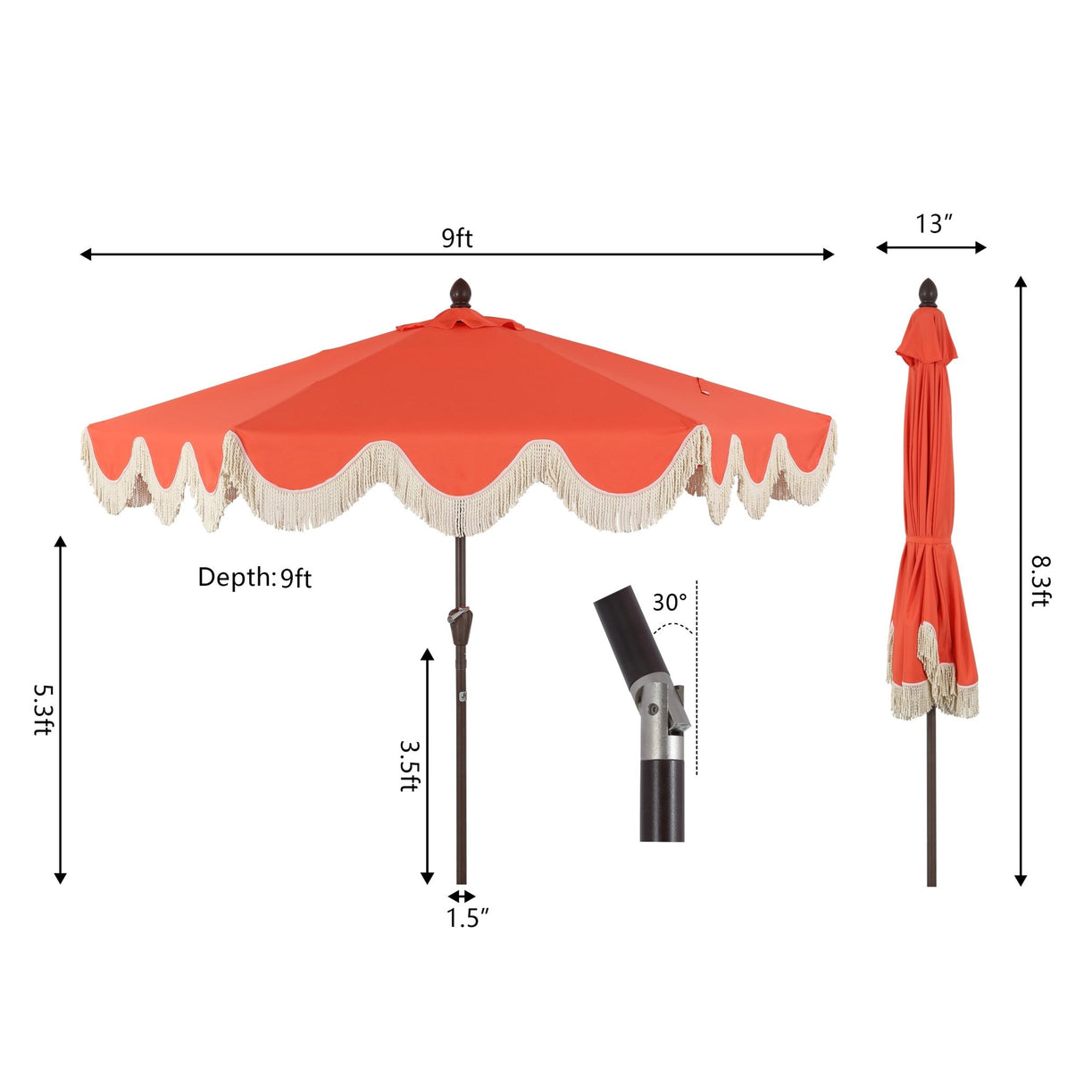 Collins classic cottage tassel market patio umbrella with auto - tilt - Tuesday Morning - Umbrellas & Sunshades