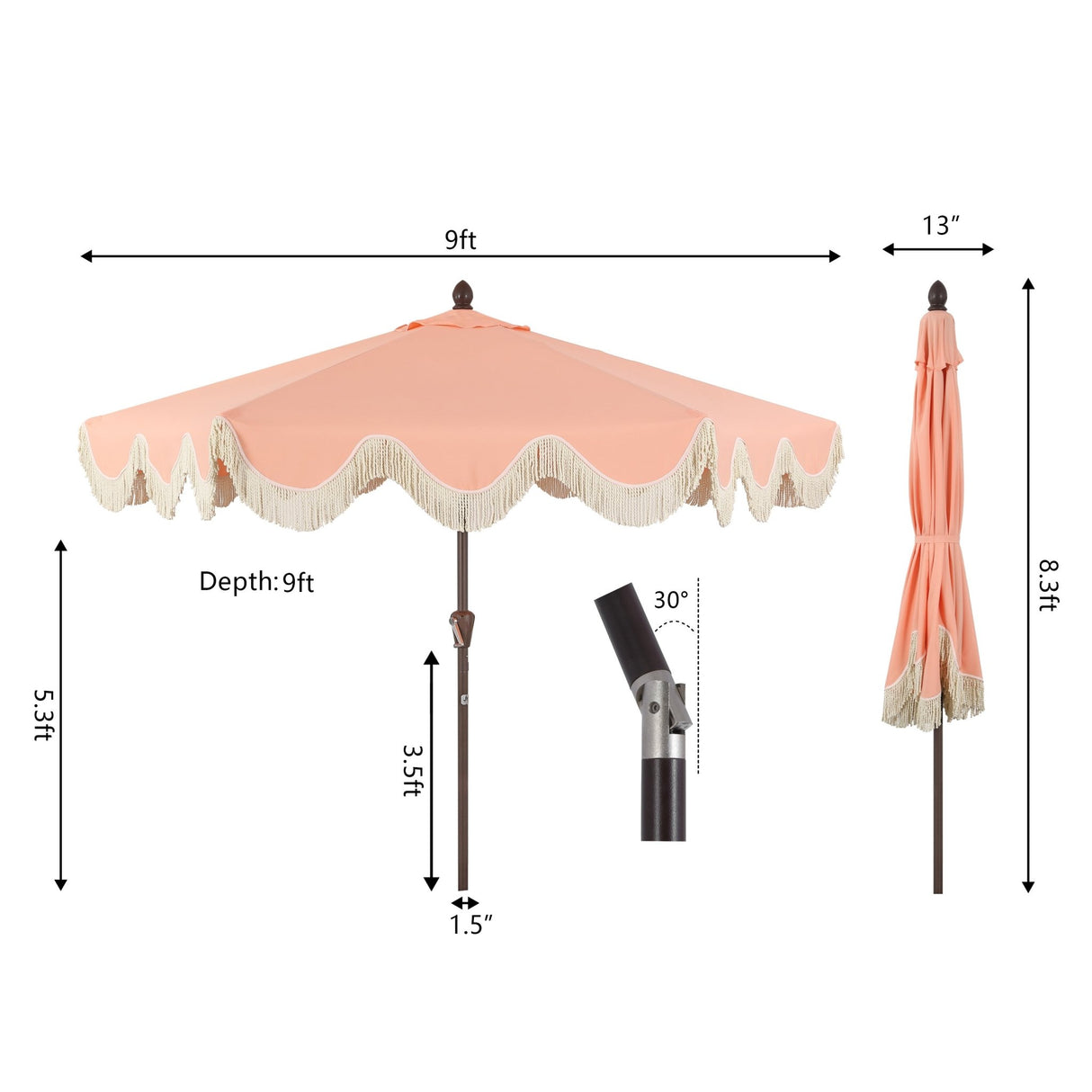 Collins classic cottage tassel market patio umbrella with auto - tilt - Tuesday Morning - Umbrellas & Sunshades