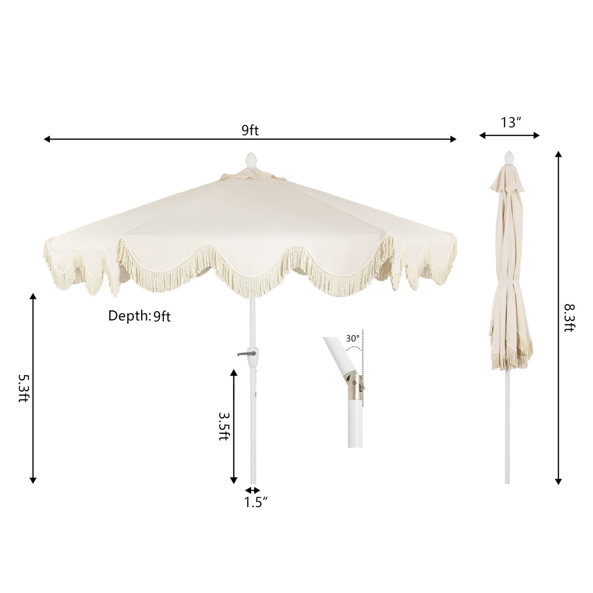 Collins classic cottage tassel market patio umbrella with auto - tilt - Tuesday Morning - Umbrellas & Sunshades