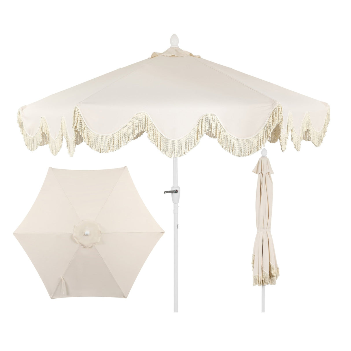 Collins classic cottage tassel market patio umbrella with auto - tilt - Tuesday Morning - Umbrellas & Sunshades