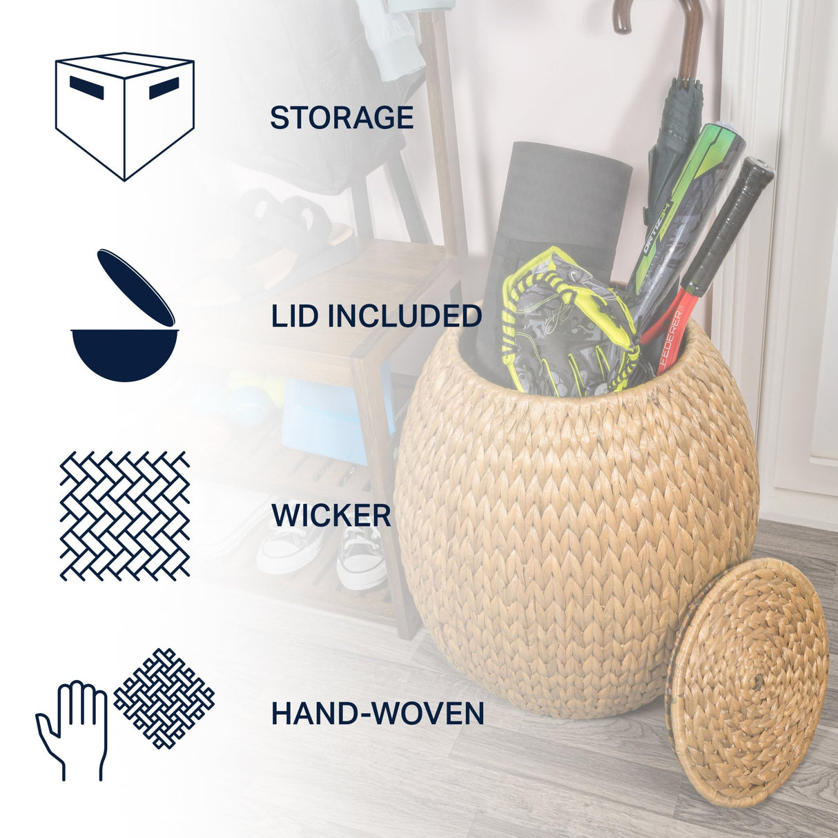 Colt coastal bohemian handwoven hyacinth storage stool with lid - Tuesday Morning - Cabinets & Storage