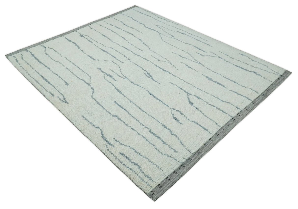 Contemporary Ivory and Gray 8.5x10.2 Stripes Pattern Hand knotted wool area rug