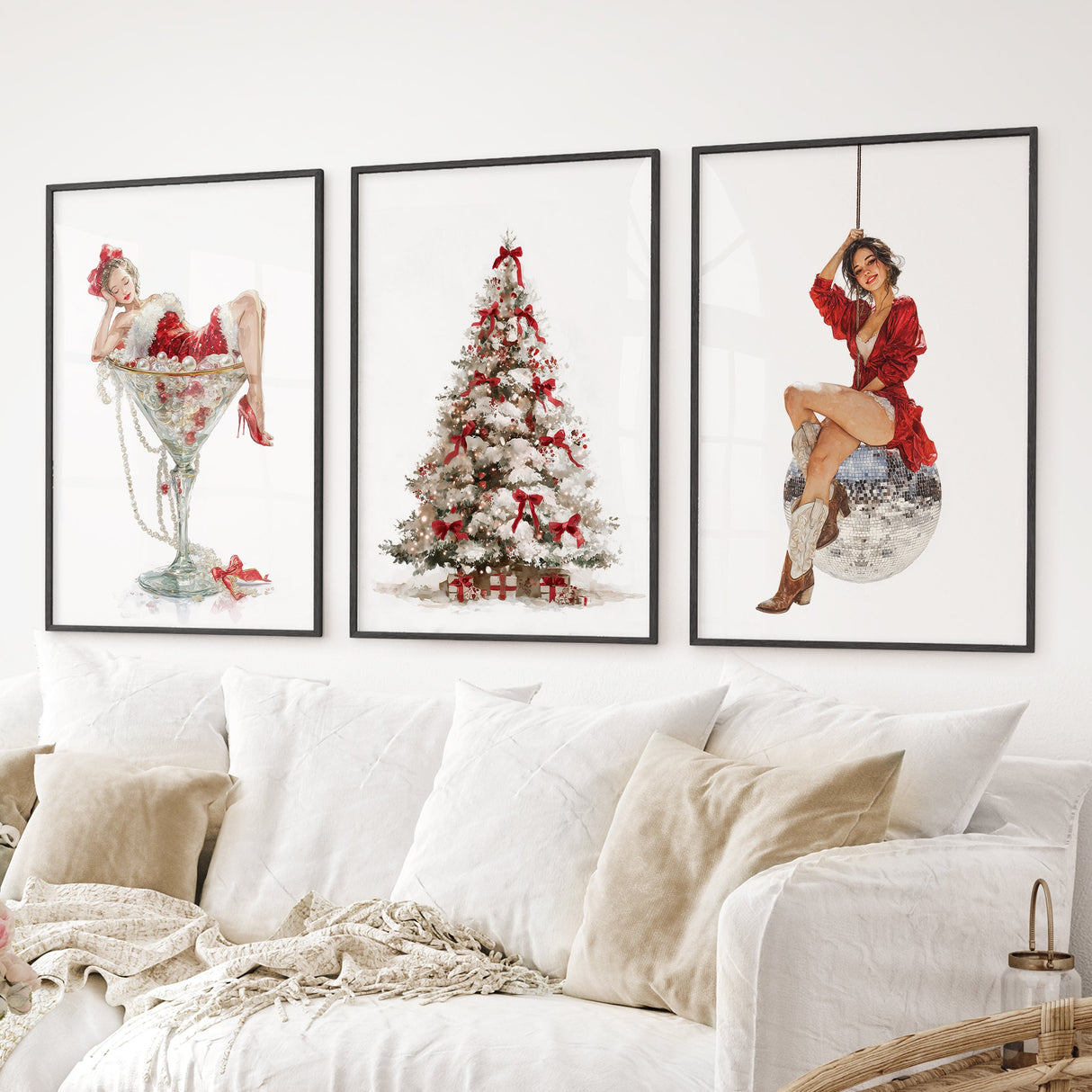 Glam Christmas Art. Pin Up Holiday Print Set of 3