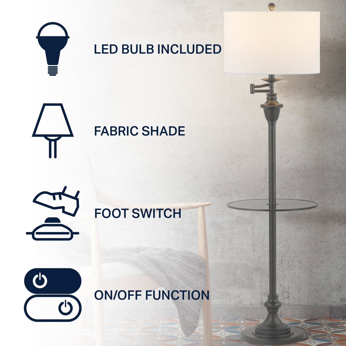 Cora metal/glass led side table and floor lamp - Tuesday Morning - Floor Lamps