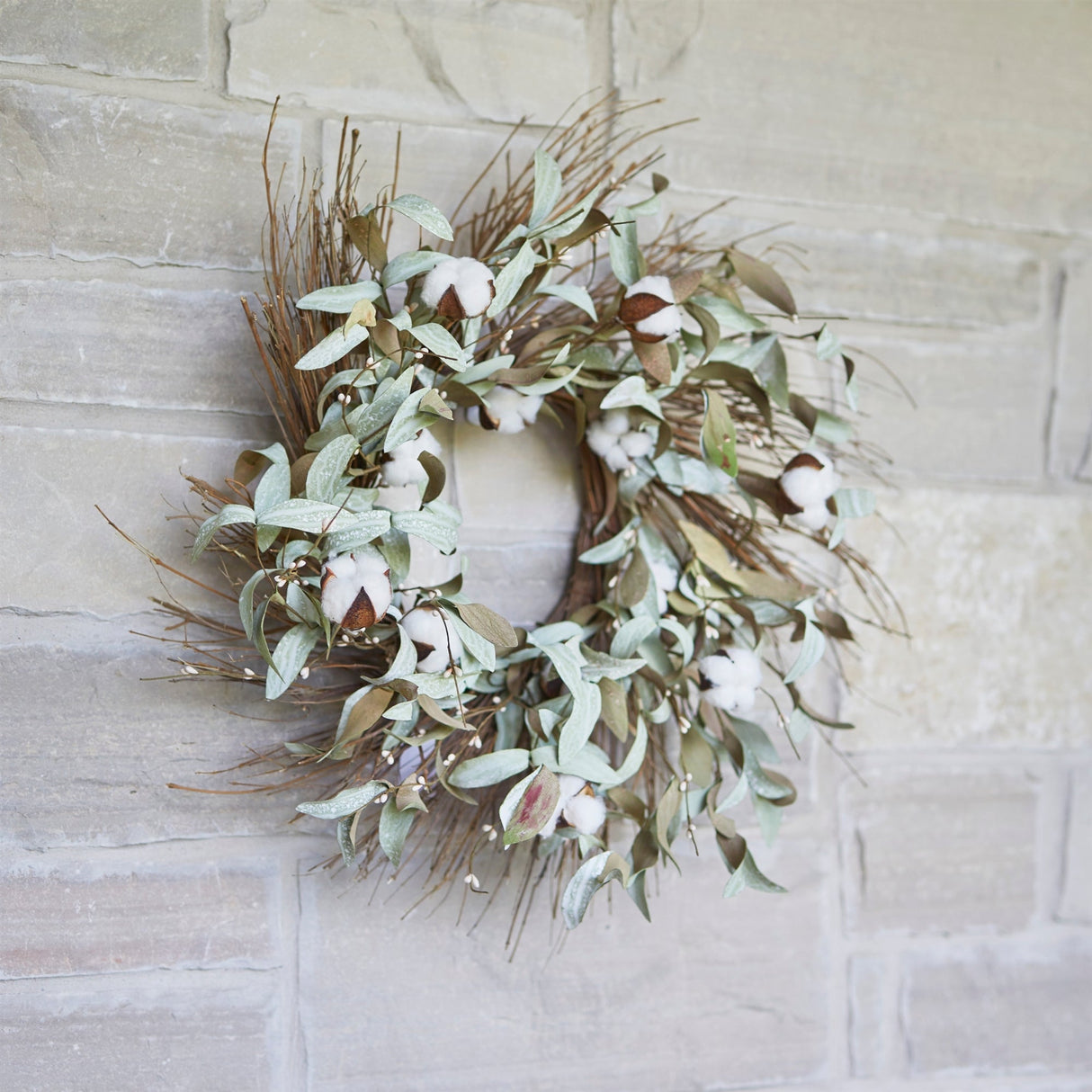 Cotton and Leaf Twig Wreath 28"D - Tuesday Morning - Wreaths