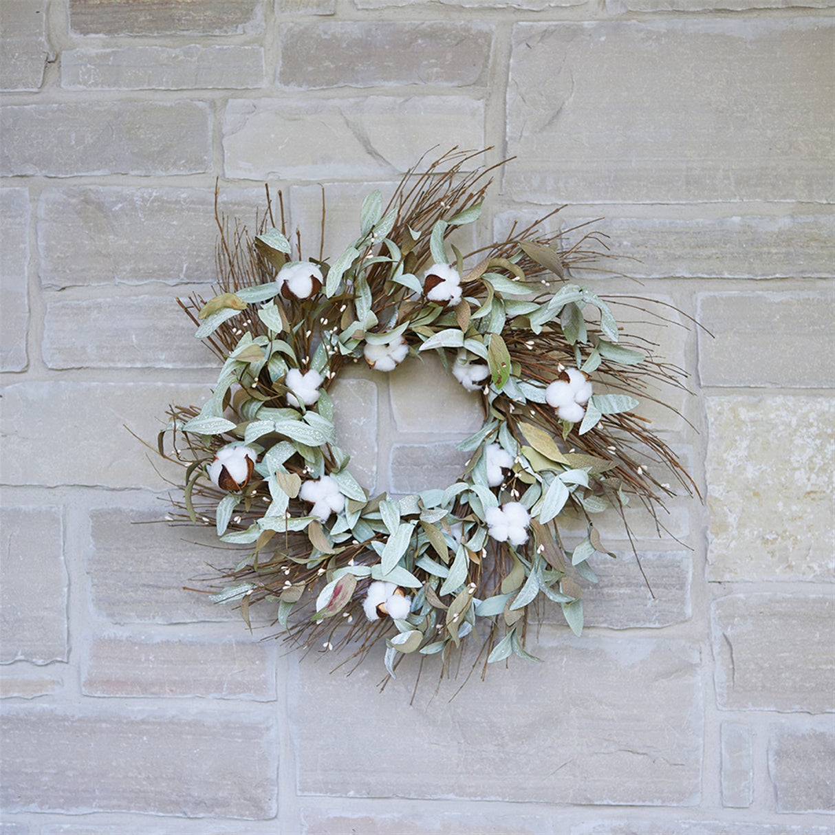 Cotton and Leaf Twig Wreath 28"D - Tuesday Morning - Wreaths