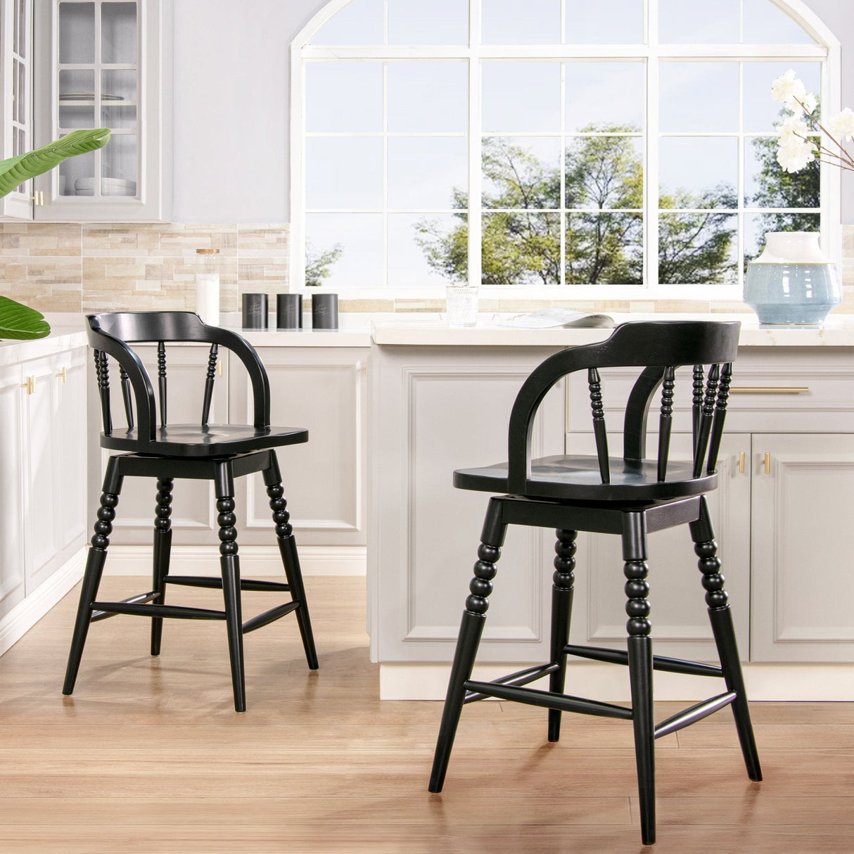 Counter Stool with Spindle Low - Back and Footrest - Counter Stools