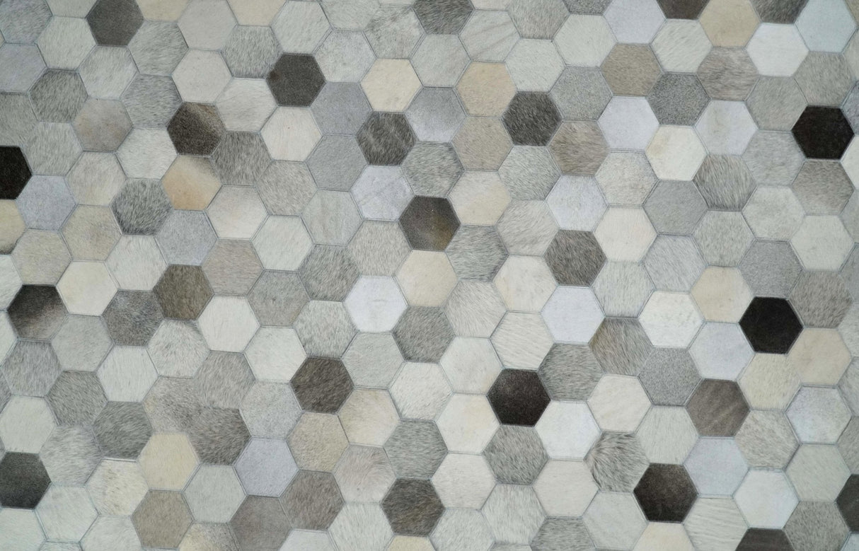 Leather Patchwork Silver and Ivory Leather Modern Geometric Custom Made Rug